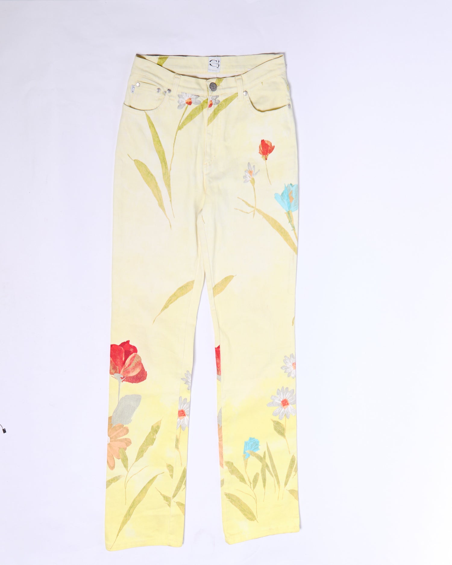 2000's Cavalli Jeans Yellow Gradient Floral Print Jeans Size S