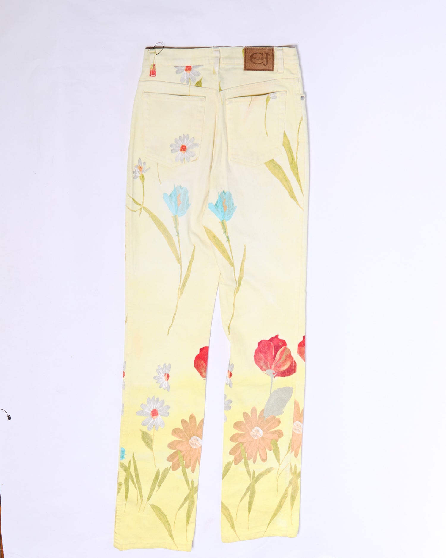 2000's Cavalli Jeans Yellow Gradient Floral Print Jeans Size S
