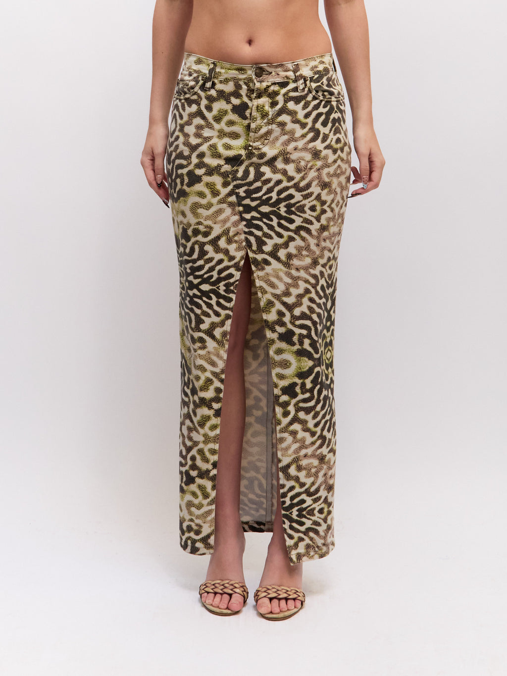 Just Cavalli Green Black Print Halter & Skirt Set