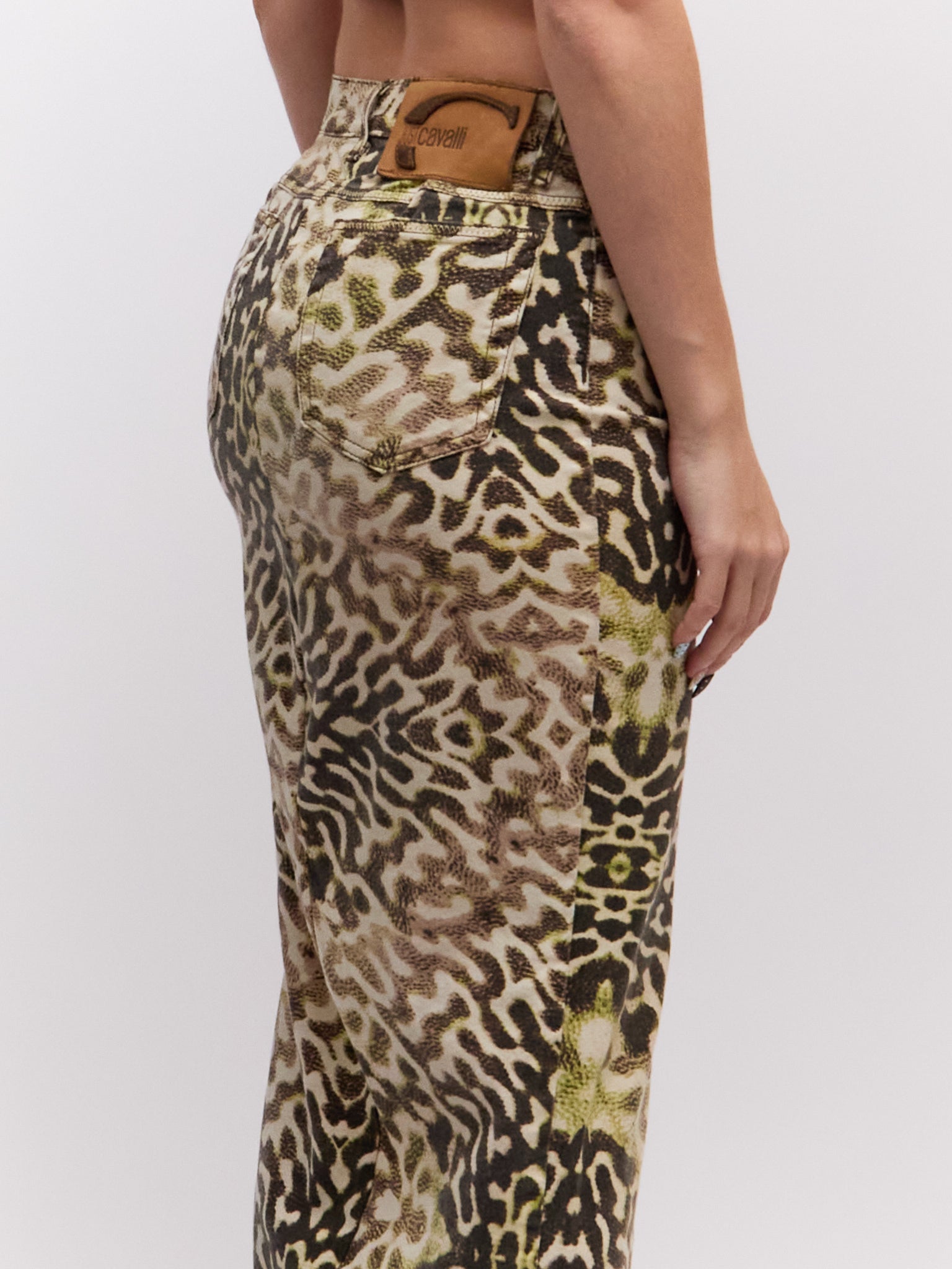 Just Cavalli Green Black Print Halter & Skirt Set