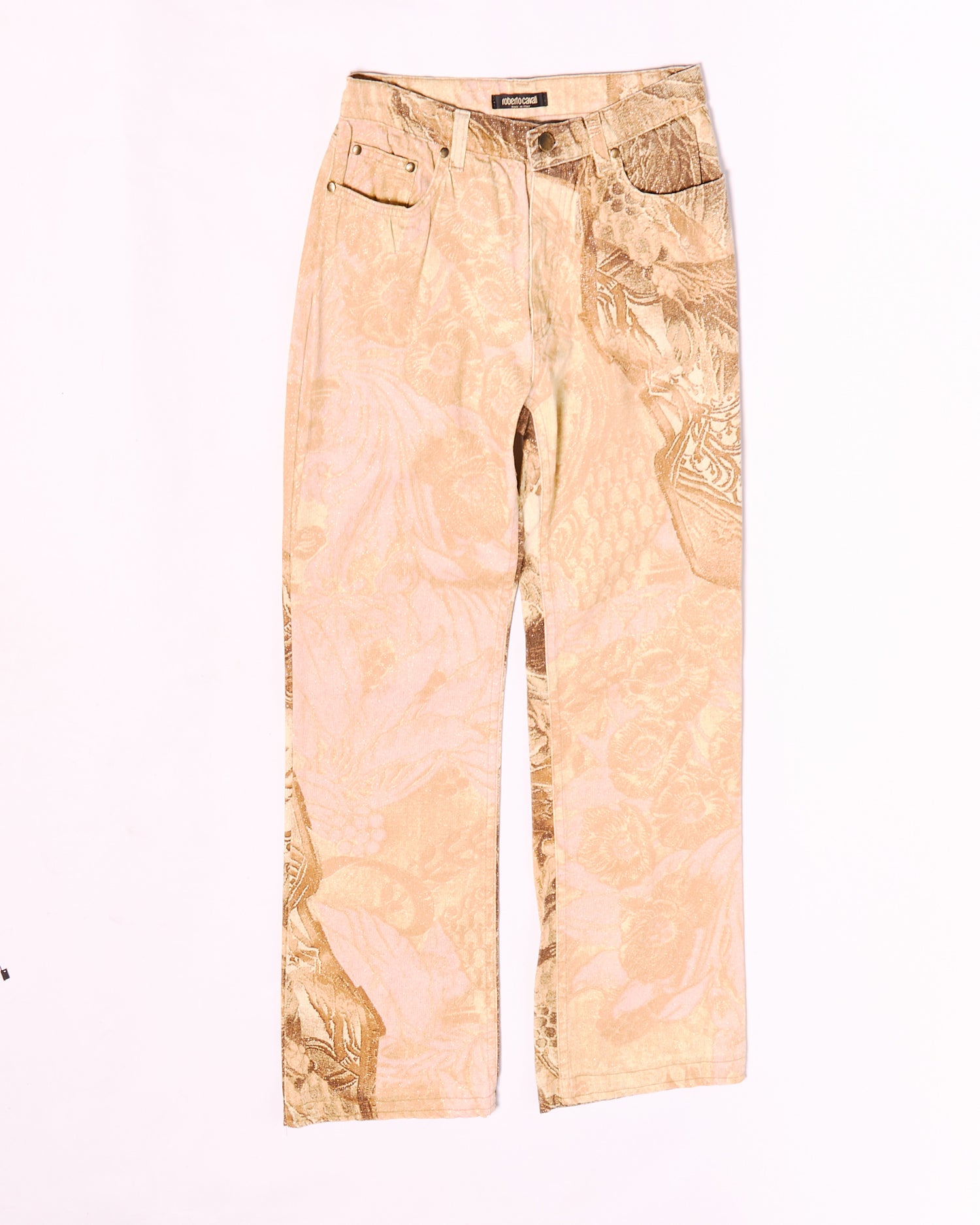 2000's Roberto Cavalli Gold Pink Renaissance Print Jeans Size M W29