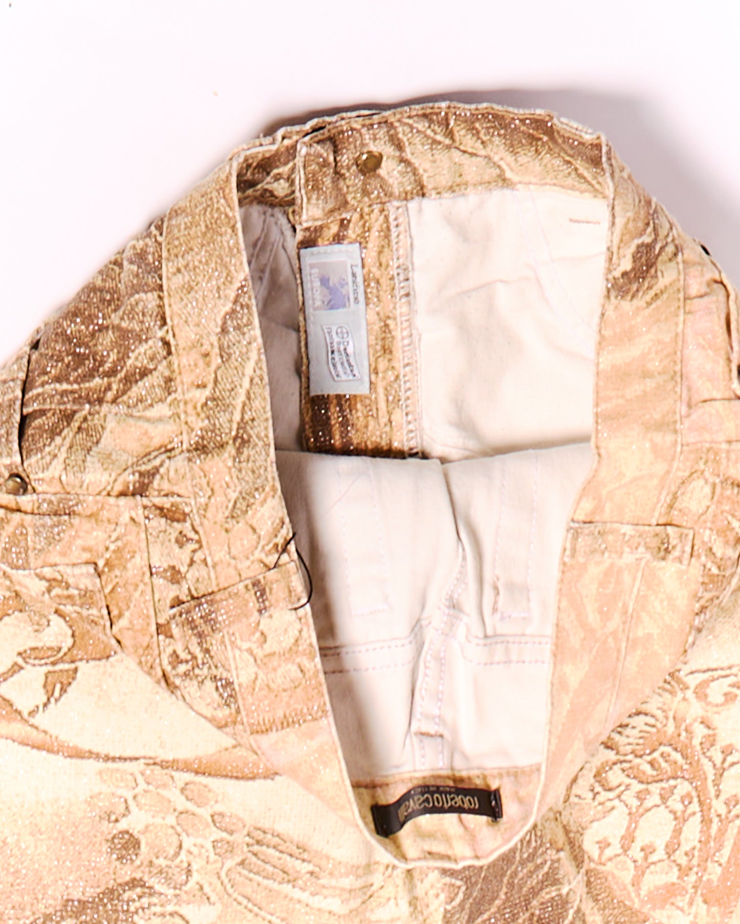 2000's Roberto Cavalli Gold Pink Renaissance Print Jeans Size M W29