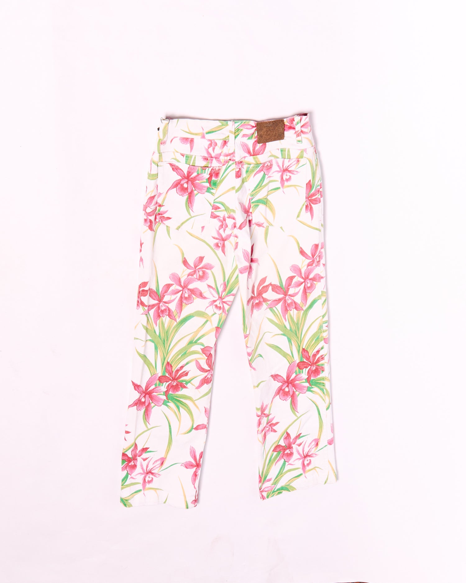 2000s Cavalli Jeans White Red Flower Print Jeans Size S W26