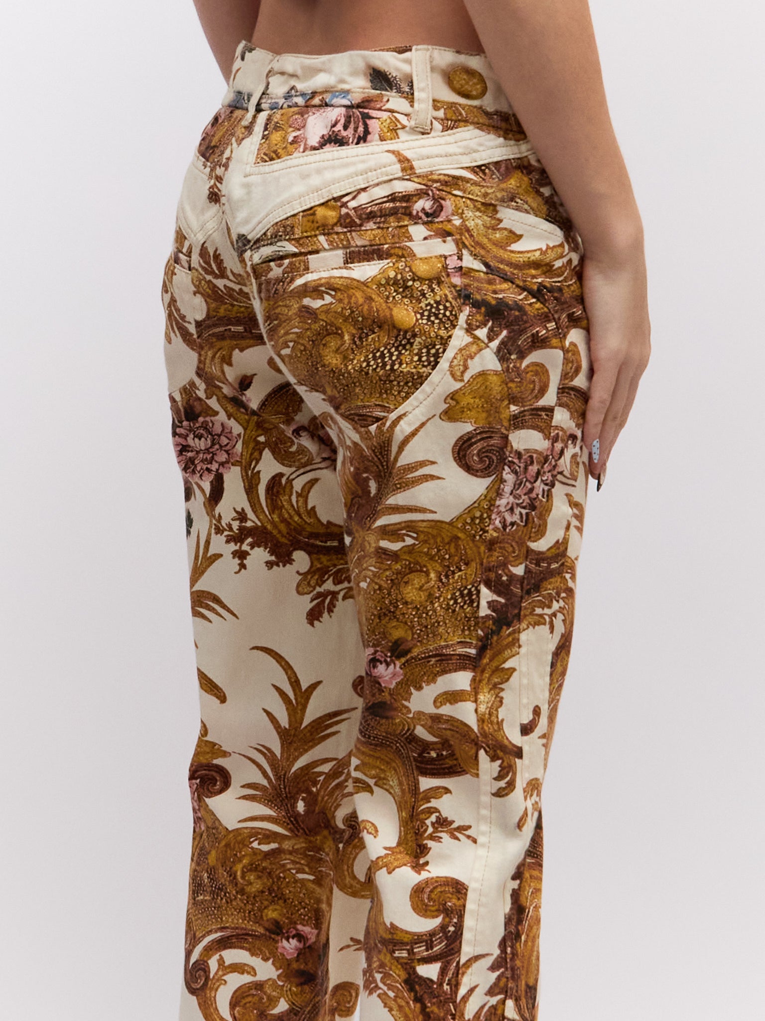 Just Cavalli Gold Brocade Print Pants