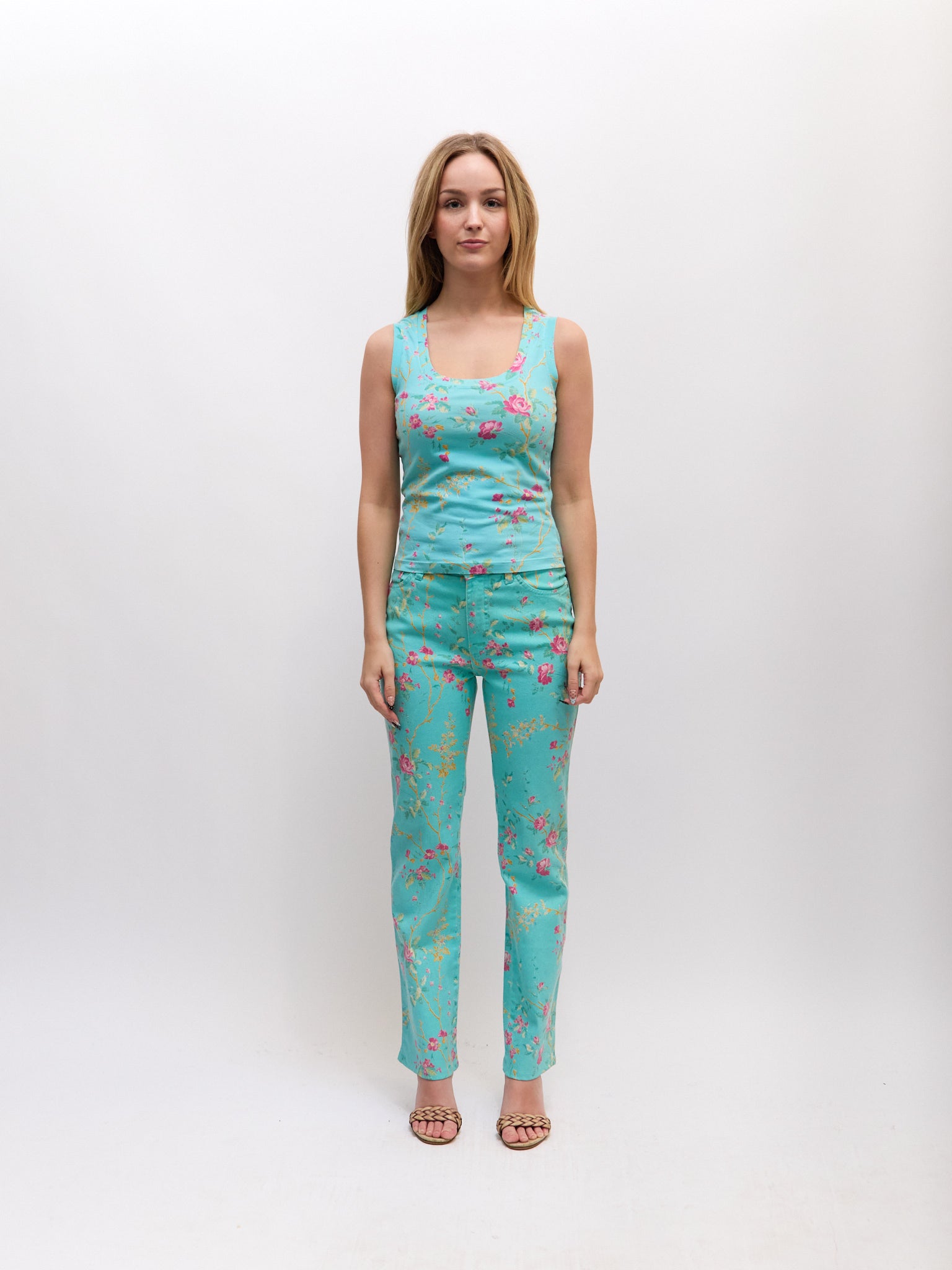 Cavalli Jeans Blue Pink Cherry Blossom Pants Set