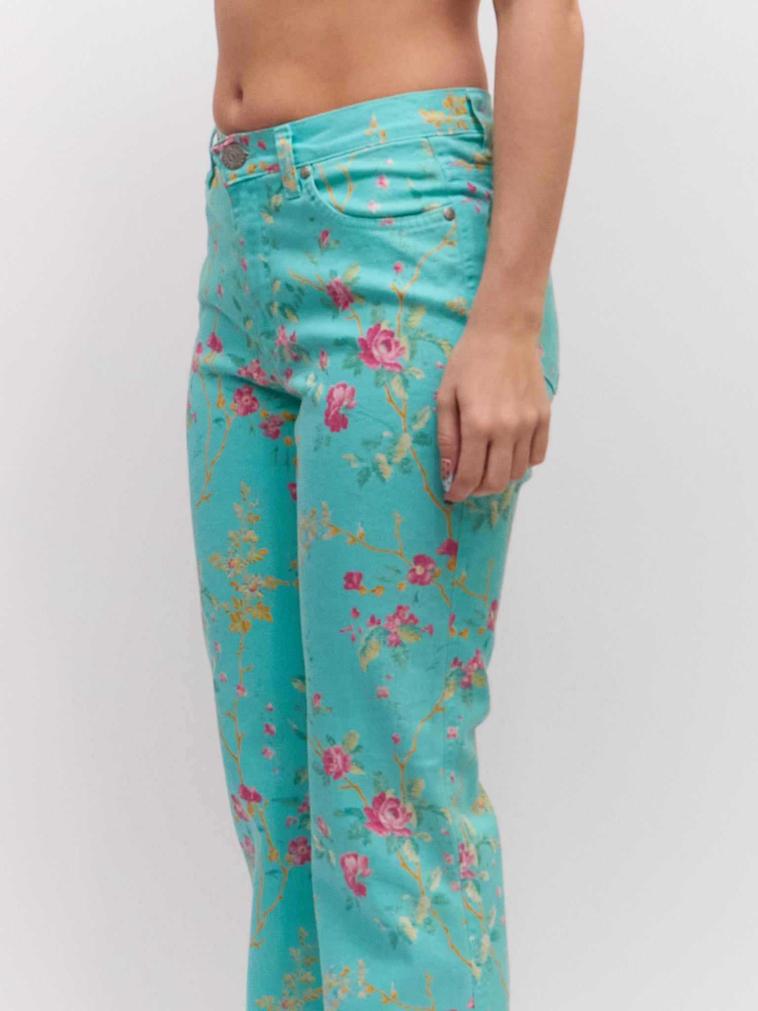 Cavalli Jeans Blue Pink Cherry Blossom Pants Set