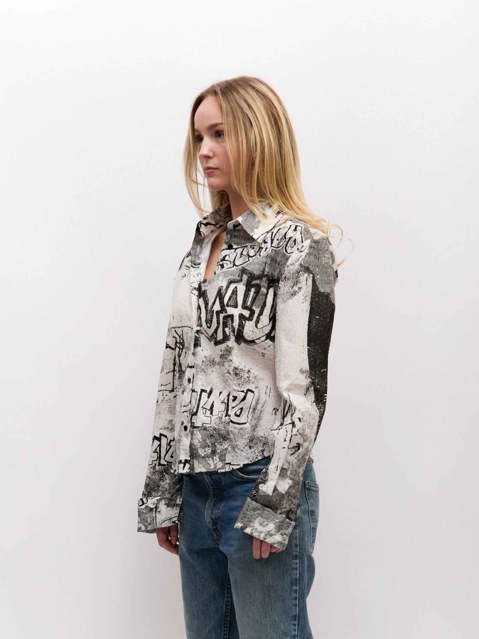 Just Cavalli Black White JC Graffiti Print Button Up