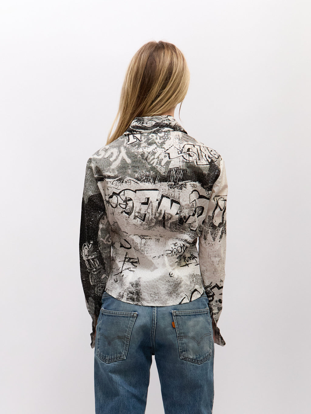 Just Cavalli Black White JC Graffiti Print Button Up