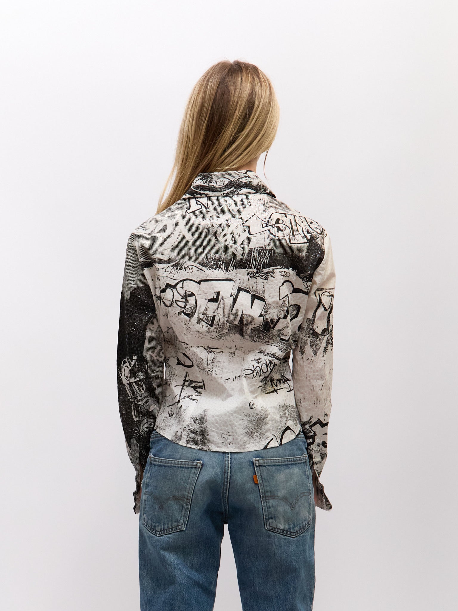 Just Cavalli Black White JC Graffiti Print Button Up