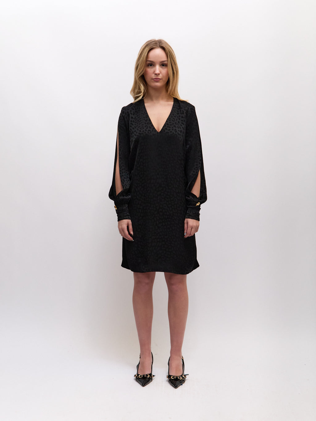 Cavalli CLASS Black Cheetah V-Neck Dress