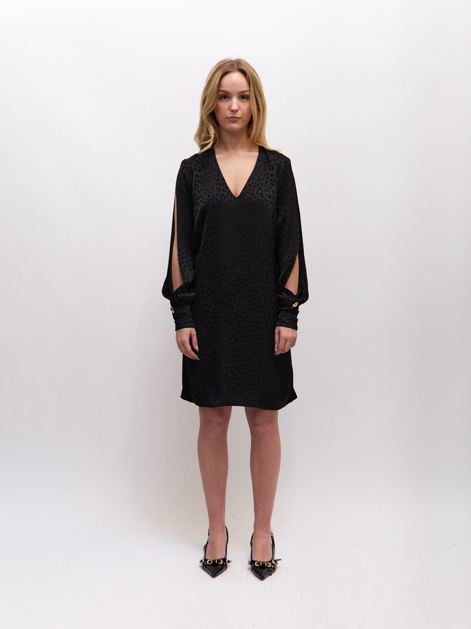 Cavalli CLASS Black Cheetah V-Neck Dress