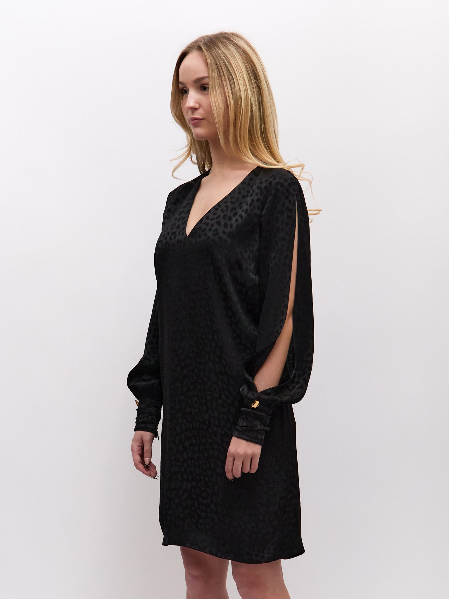 Cavalli CLASS Black Cheetah V-Neck Dress