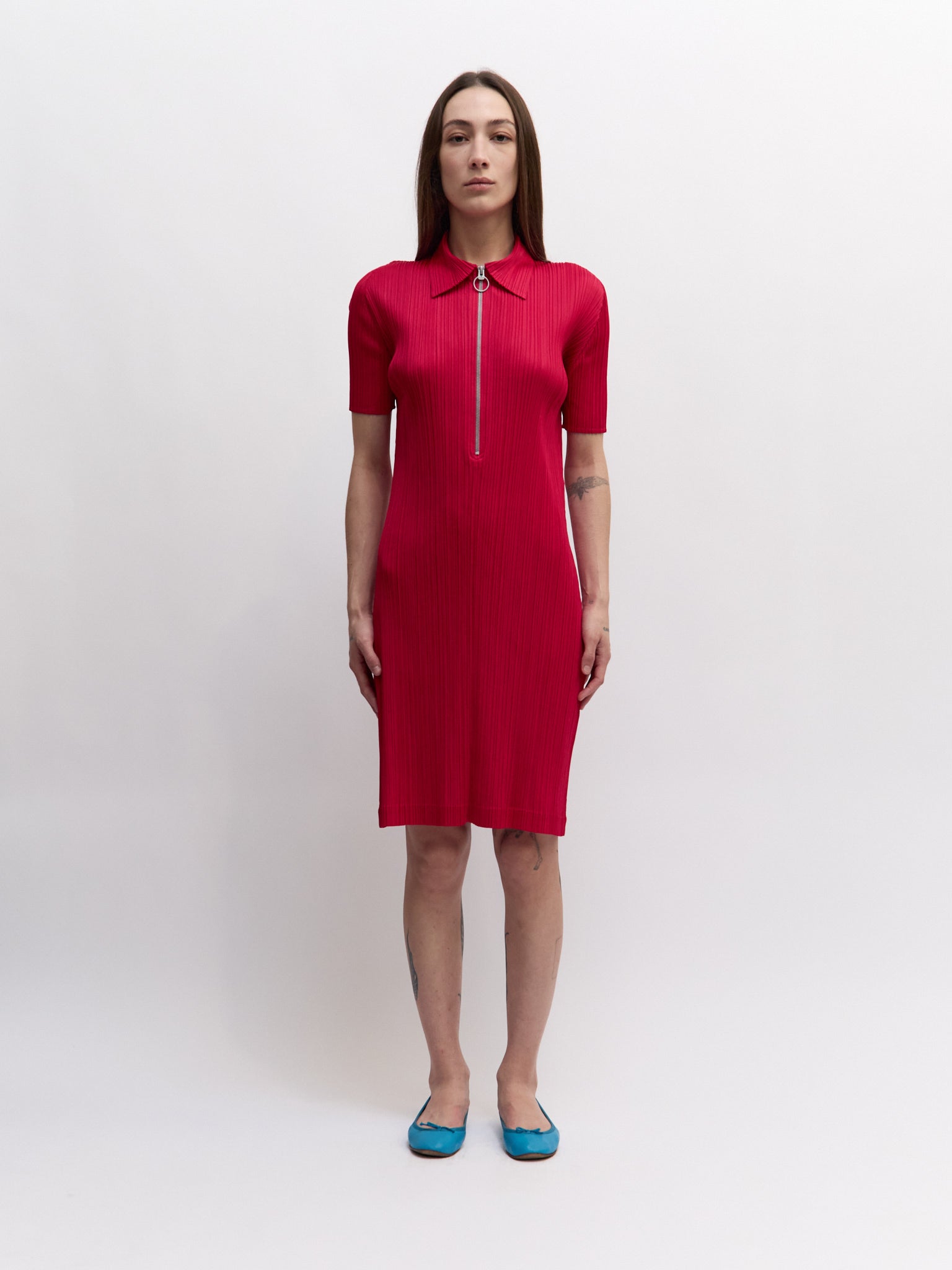 Pleats Please Hot Pink Zip Dress