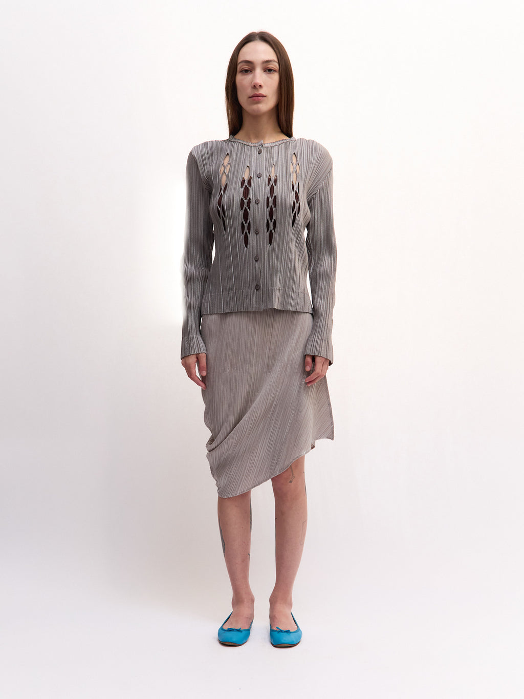 Issey Miyake Silver Pleats Please Asymmetrical Skirt