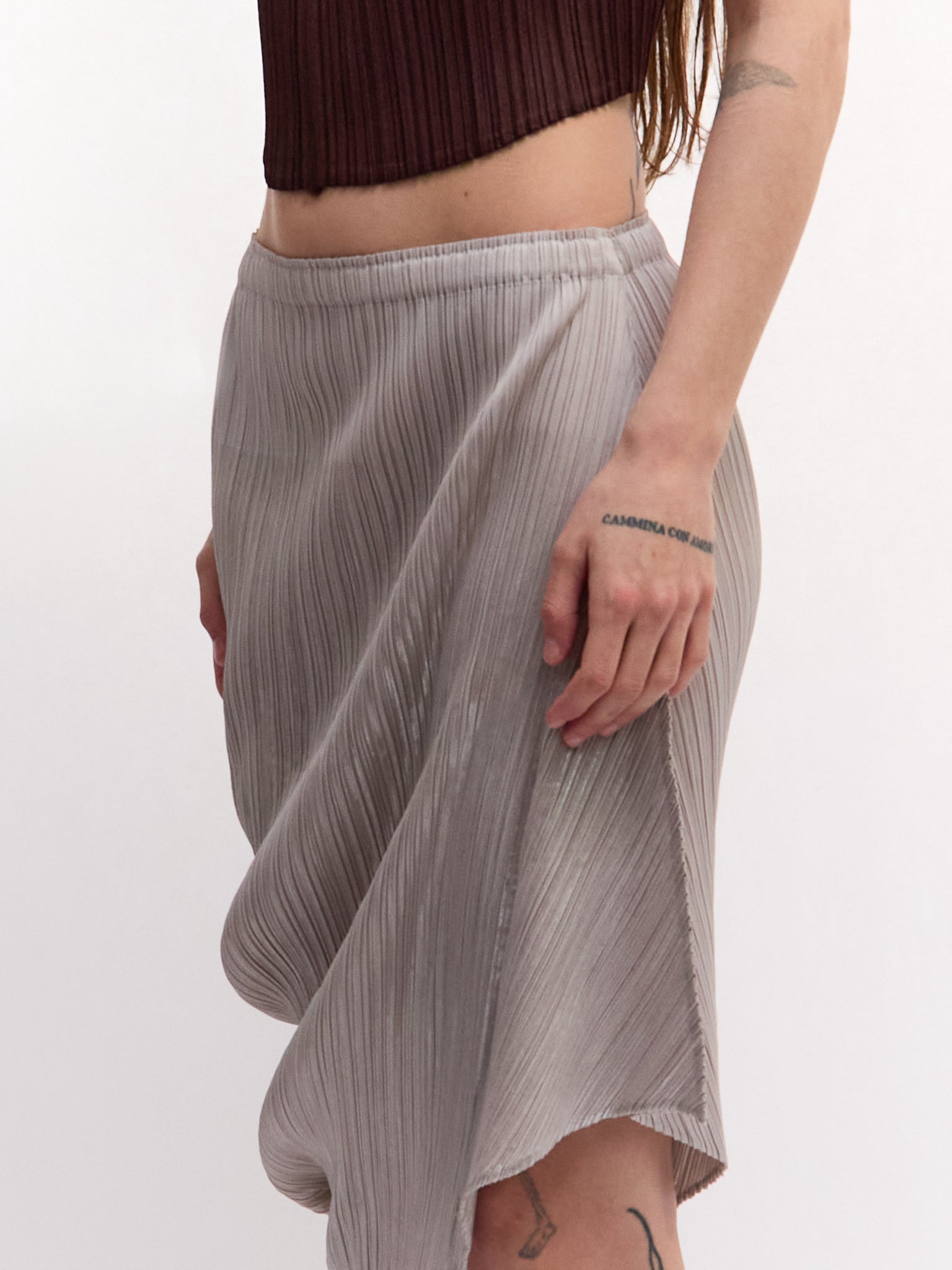 Issey Miyake Silver Pleats Please Asymmetrical Skirt