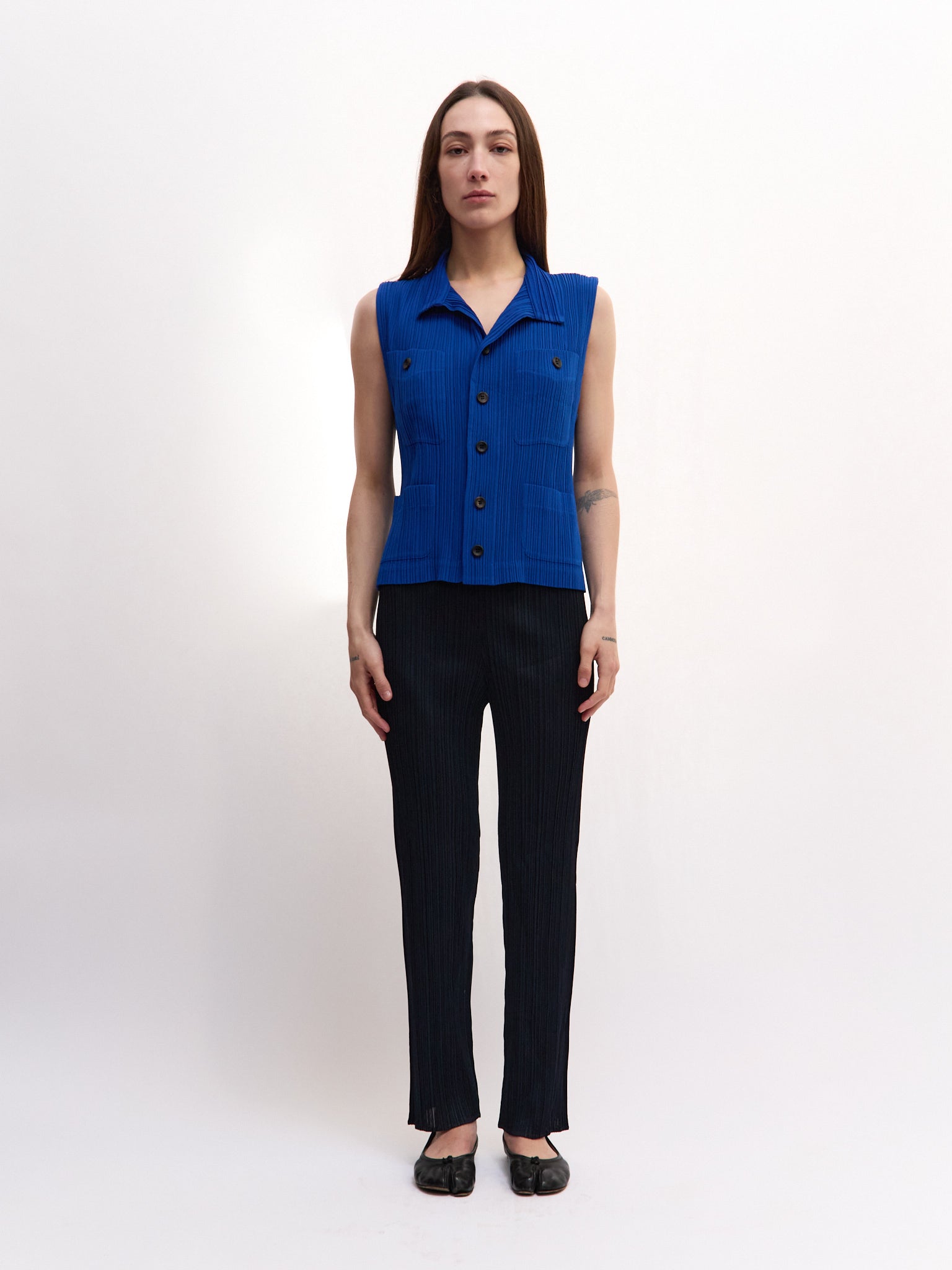 Issey Miyake Blue Pleats Please Sleeveless Vest