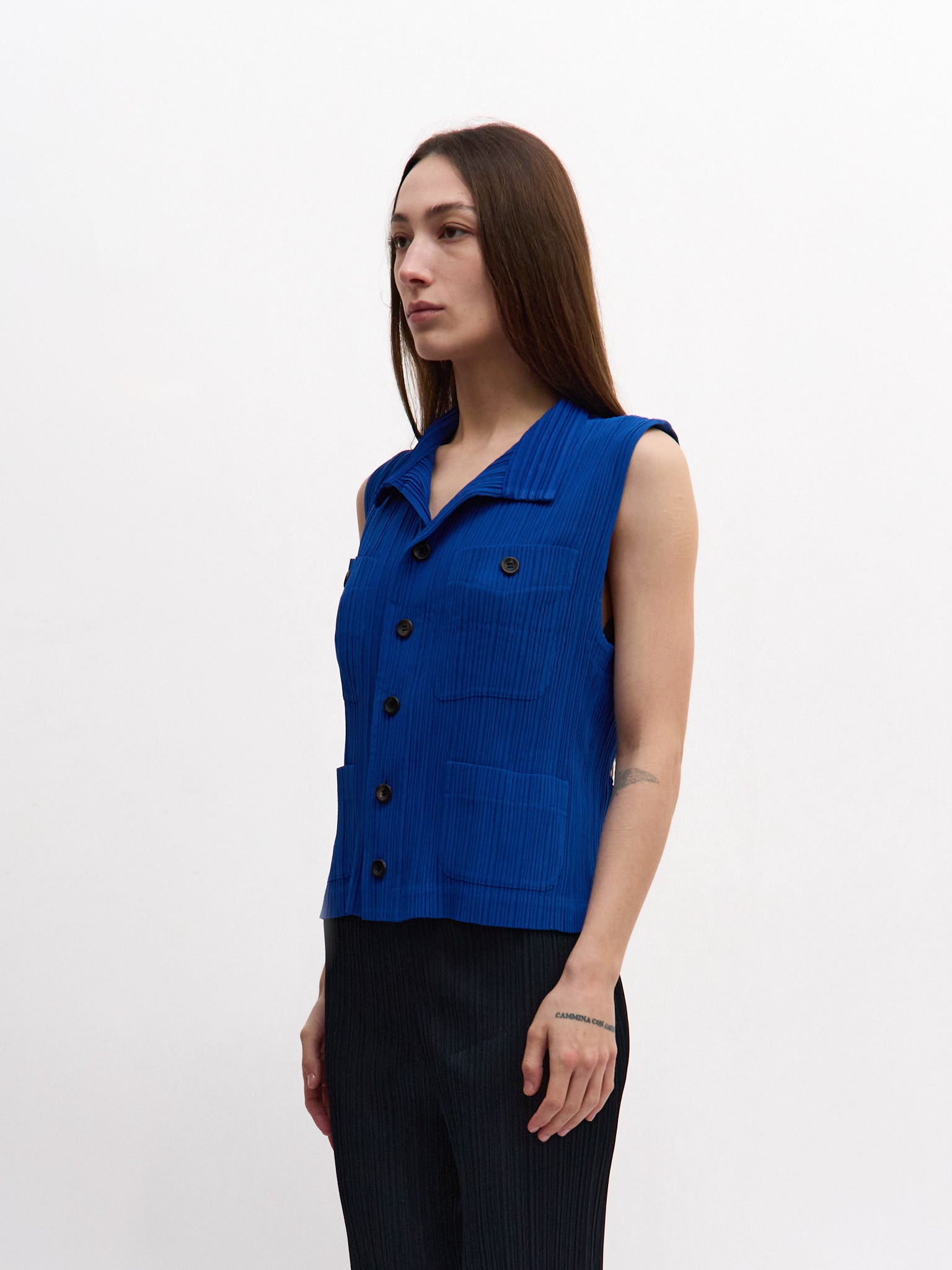 Issey Miyake Blue Pleats Please Sleeveless Vest