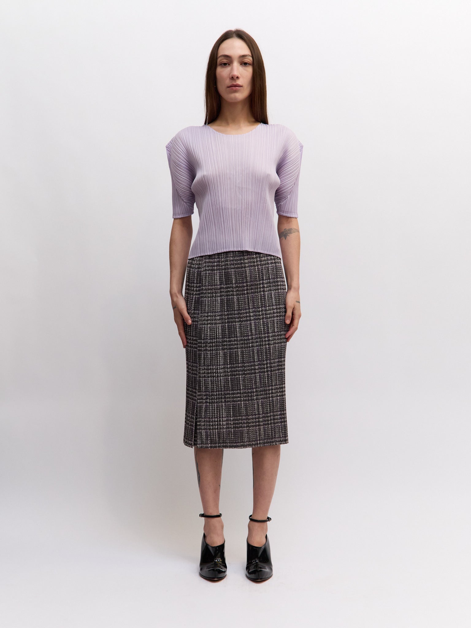 Pleats Please Plaid Midi Skirt