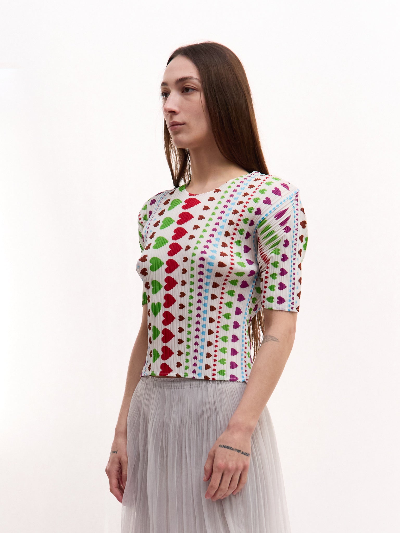 Pleats Please Heart Print Short Sleeve