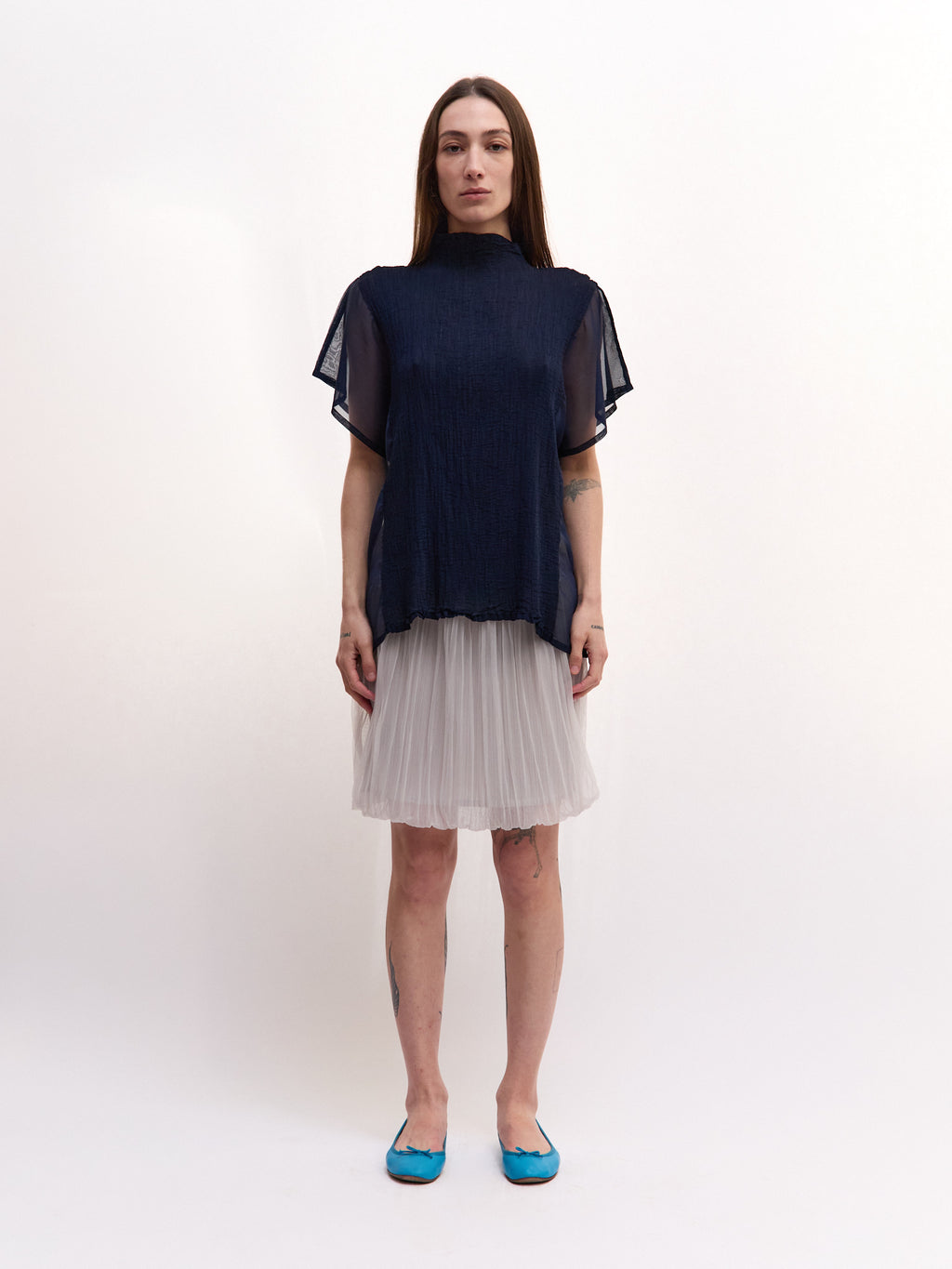 Issey Miyake Me Navy Chiffon Top