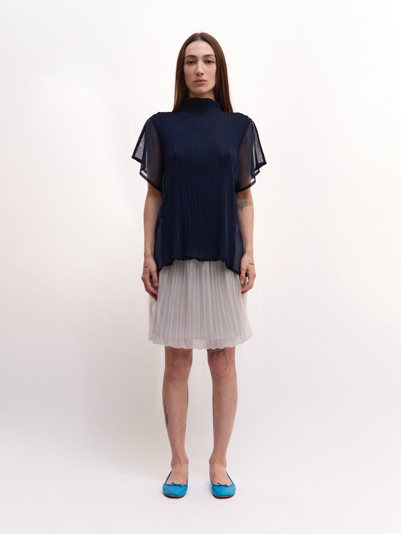 Issey Miyake Me Navy Chiffon Top
