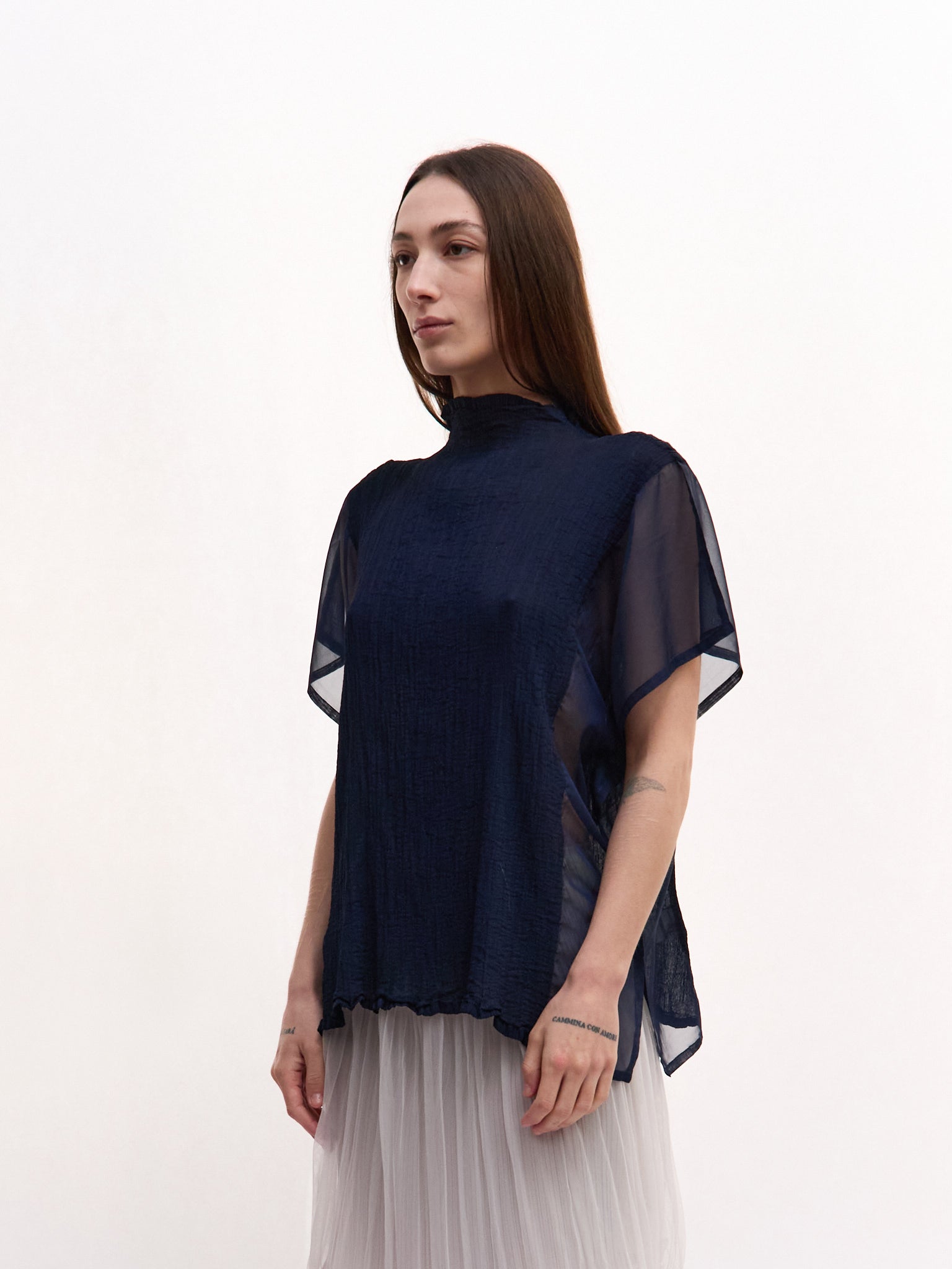 Issey Miyake Me Navy Chiffon Top