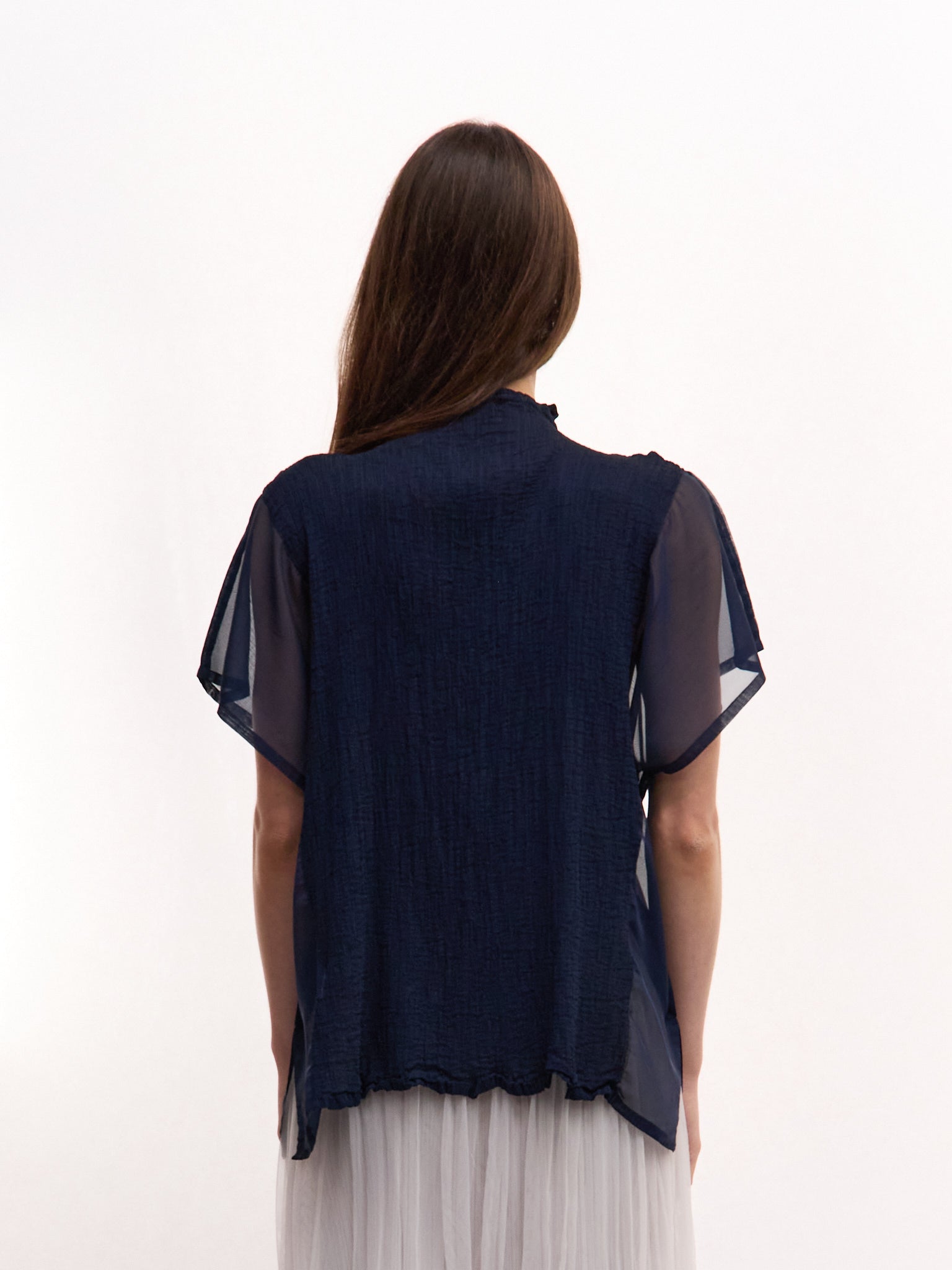 Issey Miyake Me Navy Chiffon Top