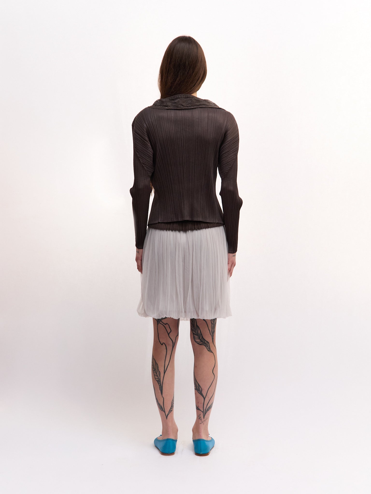 Pleats Plese Brown Lace Trim Longsleeve Cardigan