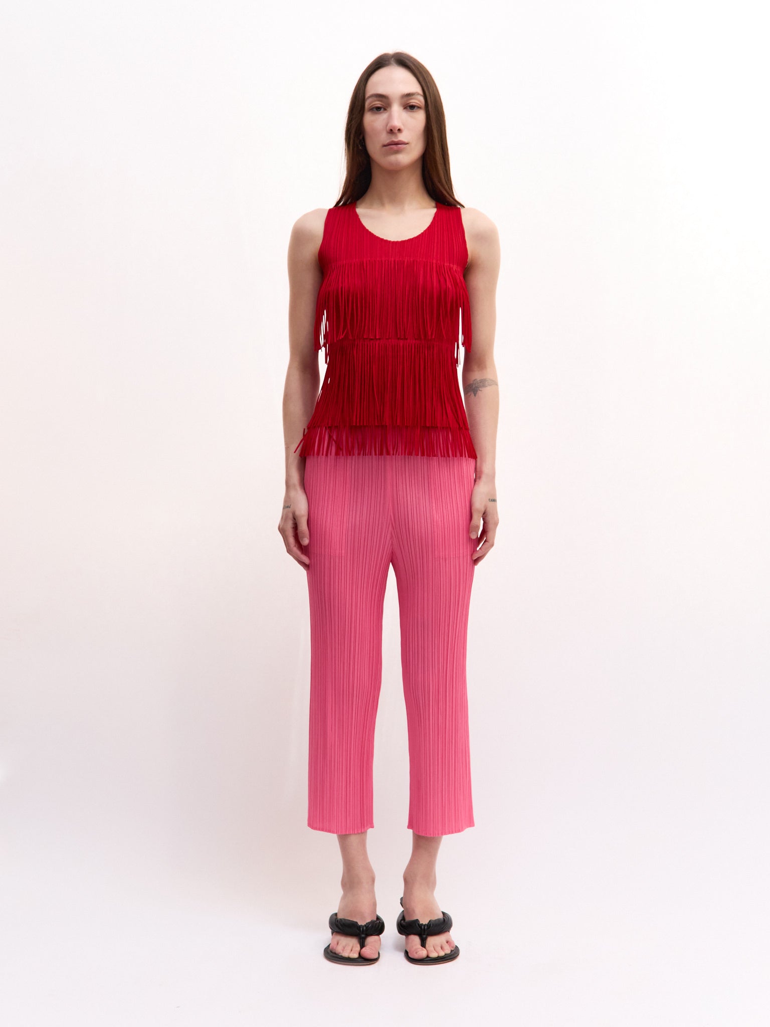 Pleats Please Red Fringe Top