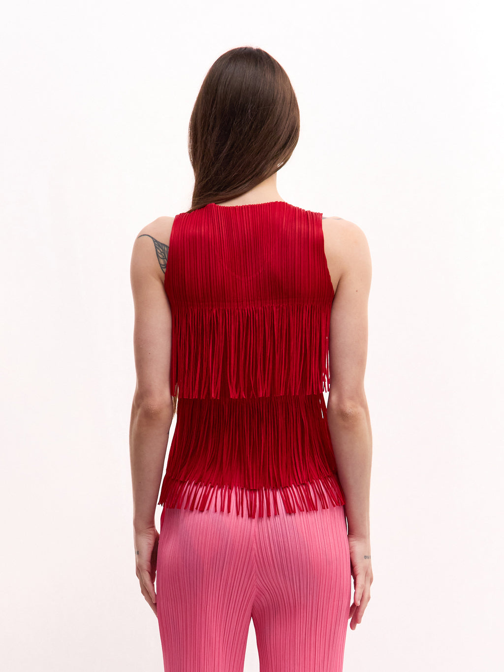 Pleats Please Red Fringe Top