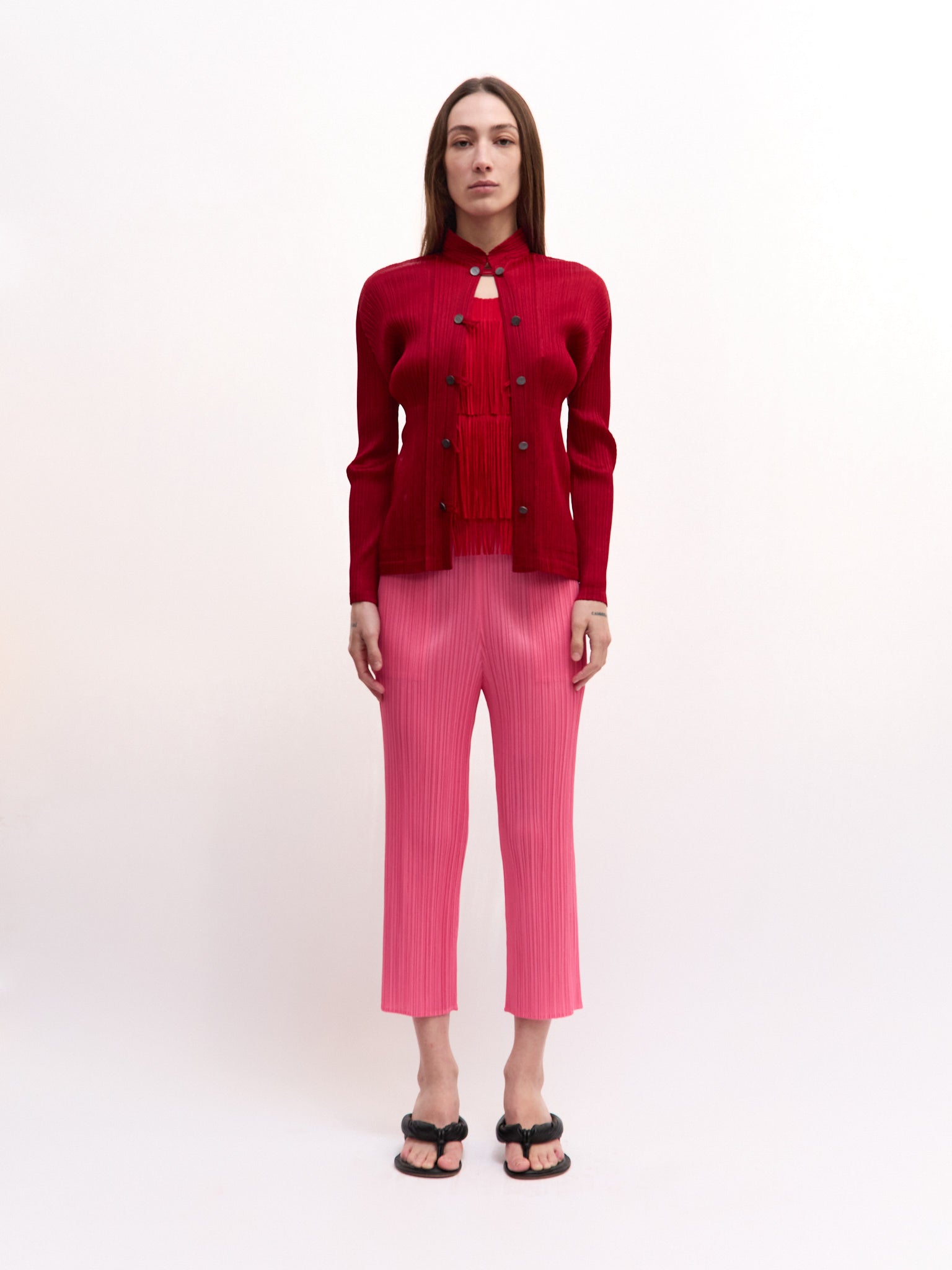 Pleats Please Red Button Up