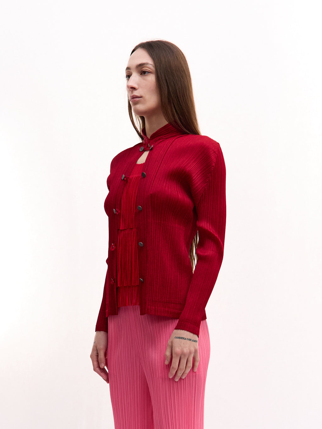 Pleats Please Red Button Up