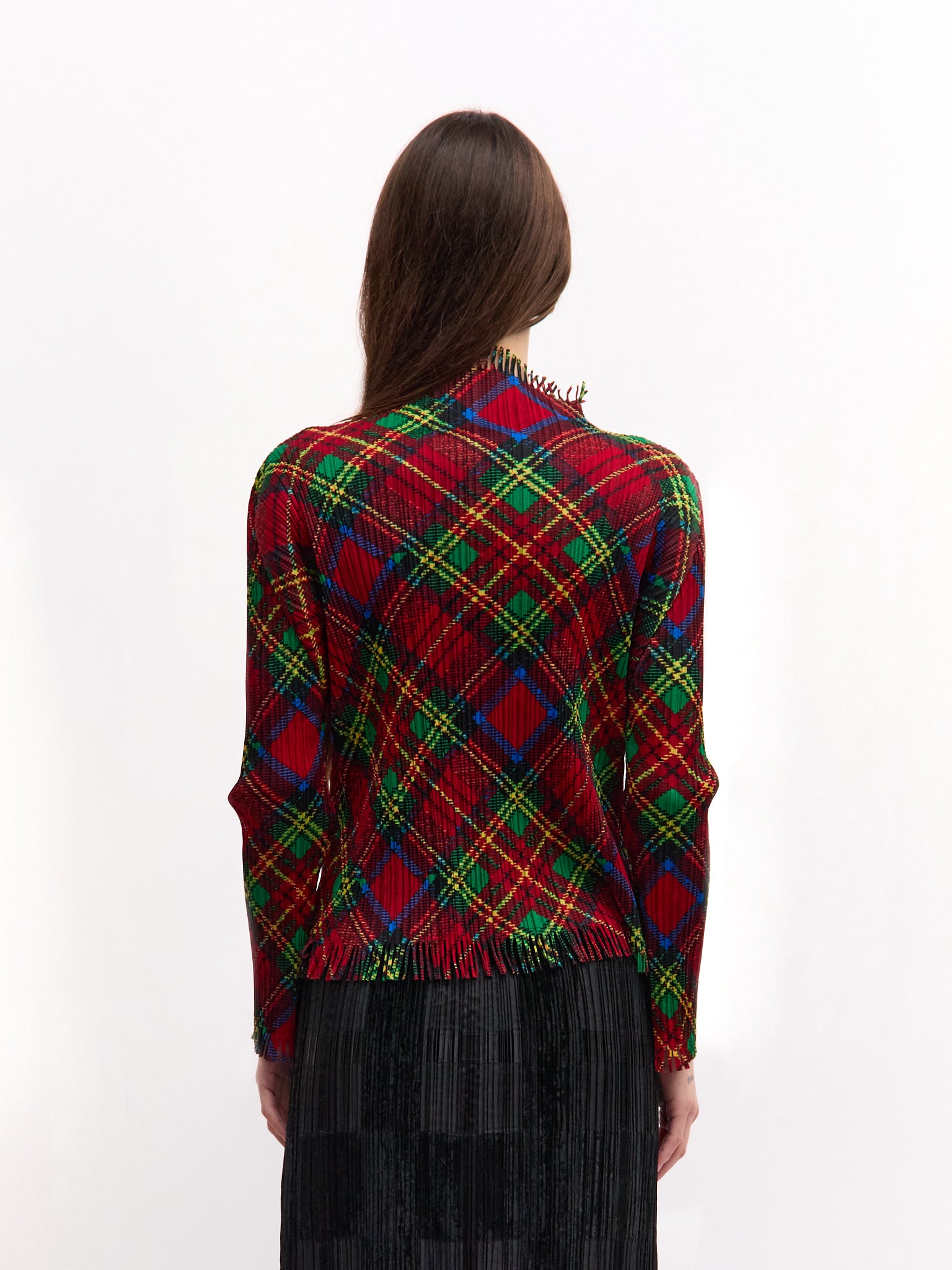 Pleats Pleats Red Plaid Print Long Sleeve