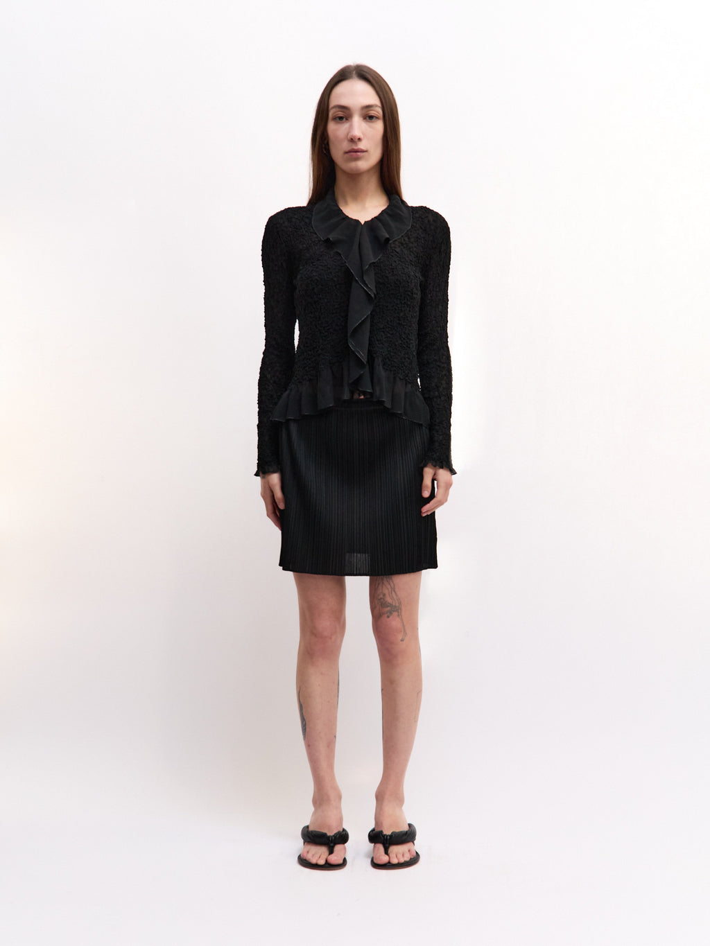 Issey Miyake Fete Black Ruffle Cardigan