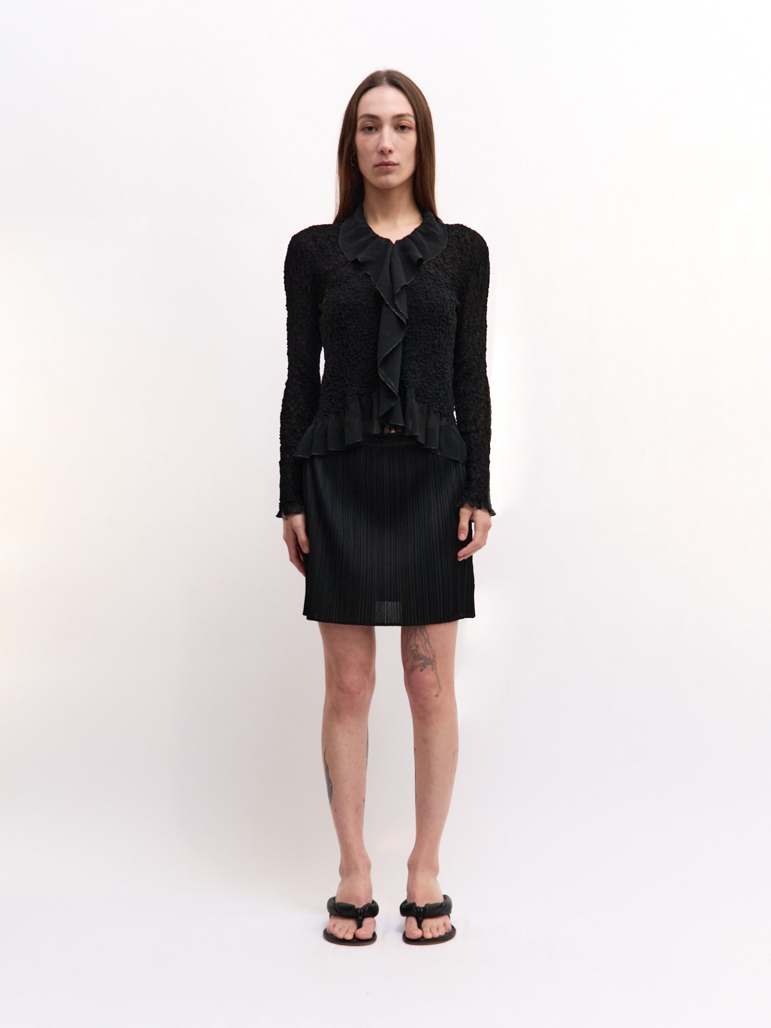 Issey Miyake Fete Black Ruffle Cardigan
