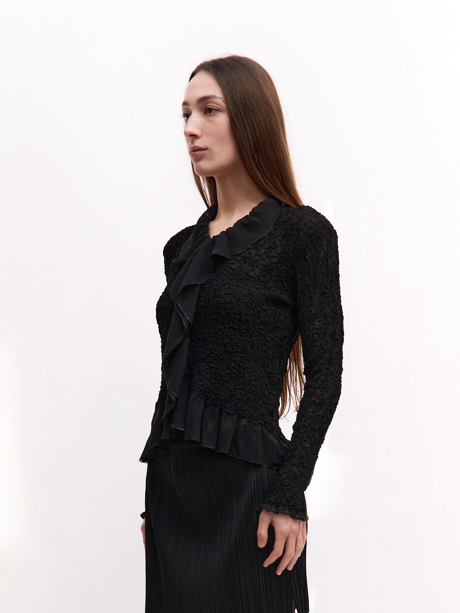 Issey Miyake Fete Black Ruffle Cardigan