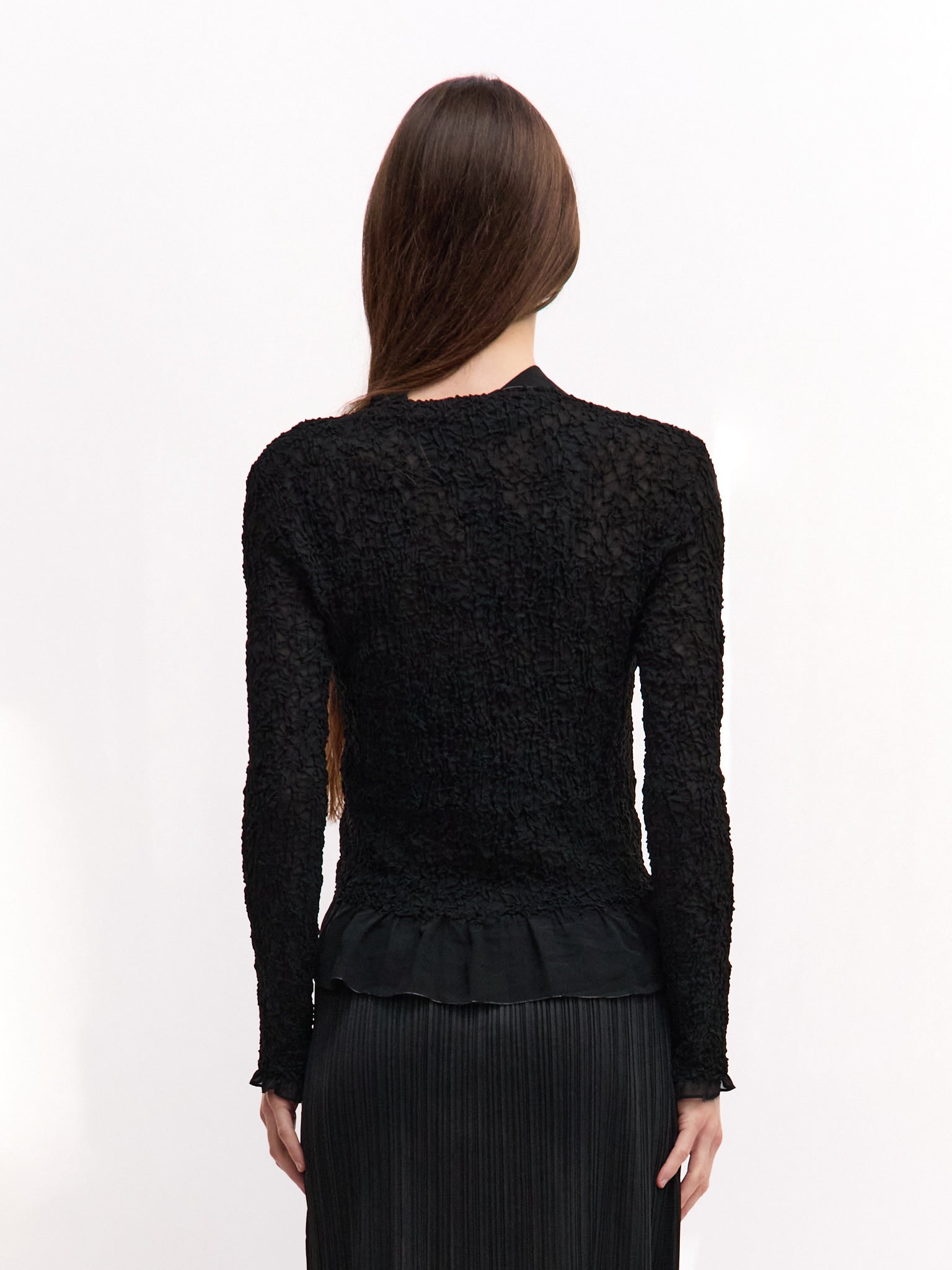 Issey Miyake Fete Black Ruffle Cardigan