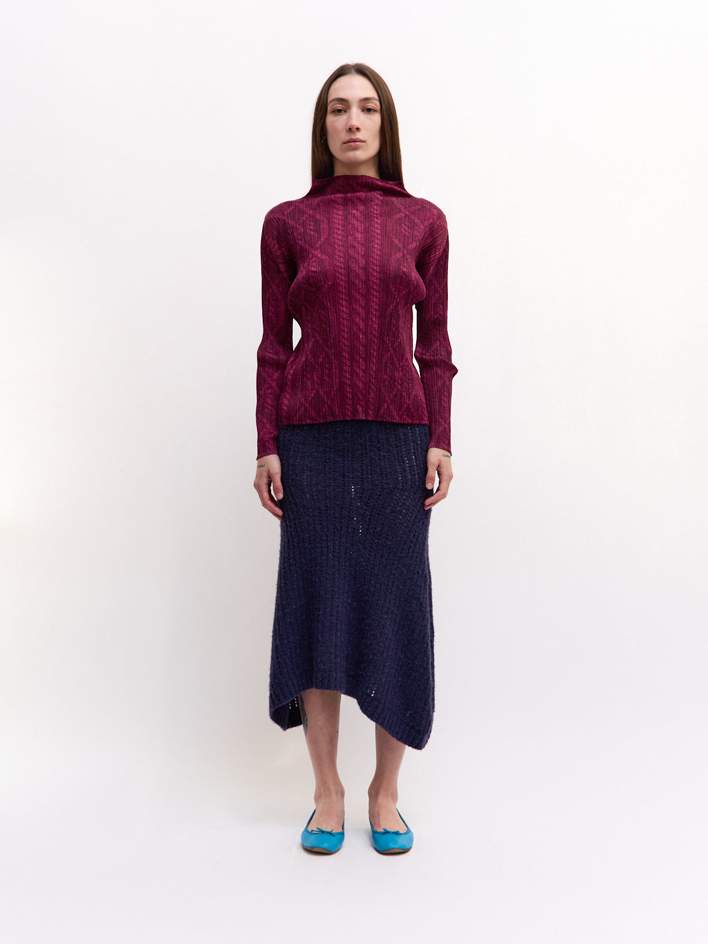 Pleats Please Burgundy Print Longsleeve