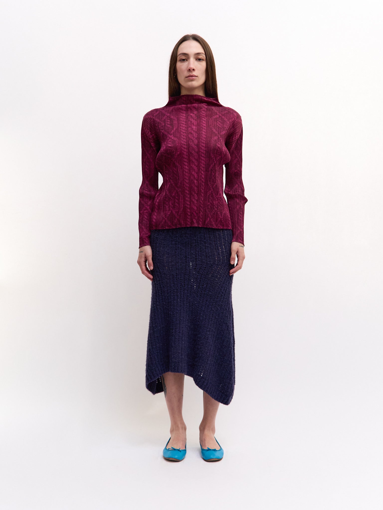 Pleats Please Burgundy Print Longsleeve