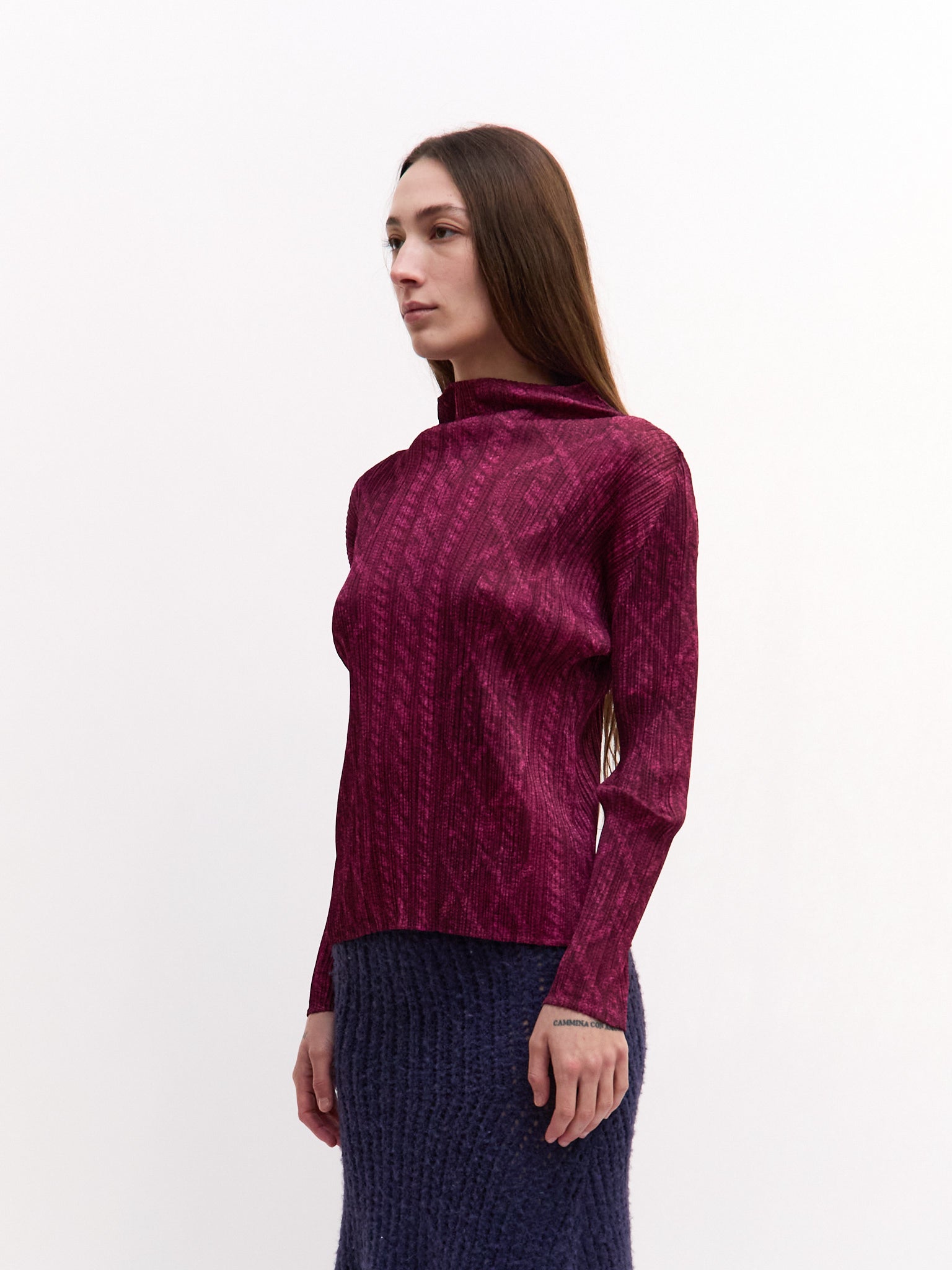 Pleats Please Burgundy Print Longsleeve