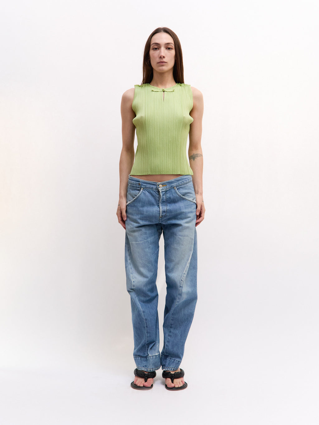 Pleats Please 2004 Green Chinese Knot Top