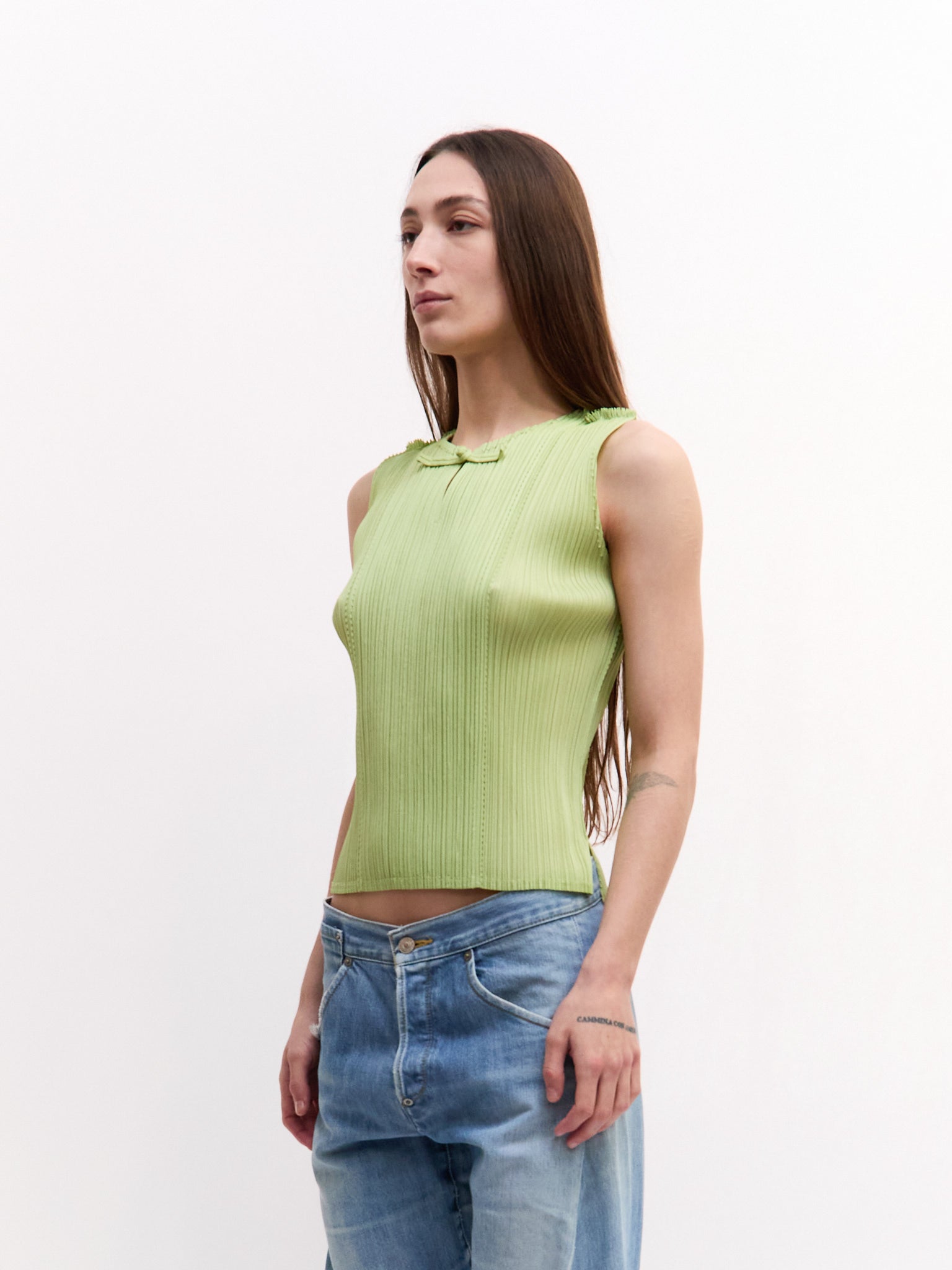Pleats Please 2004 Green Chinese Knot Top