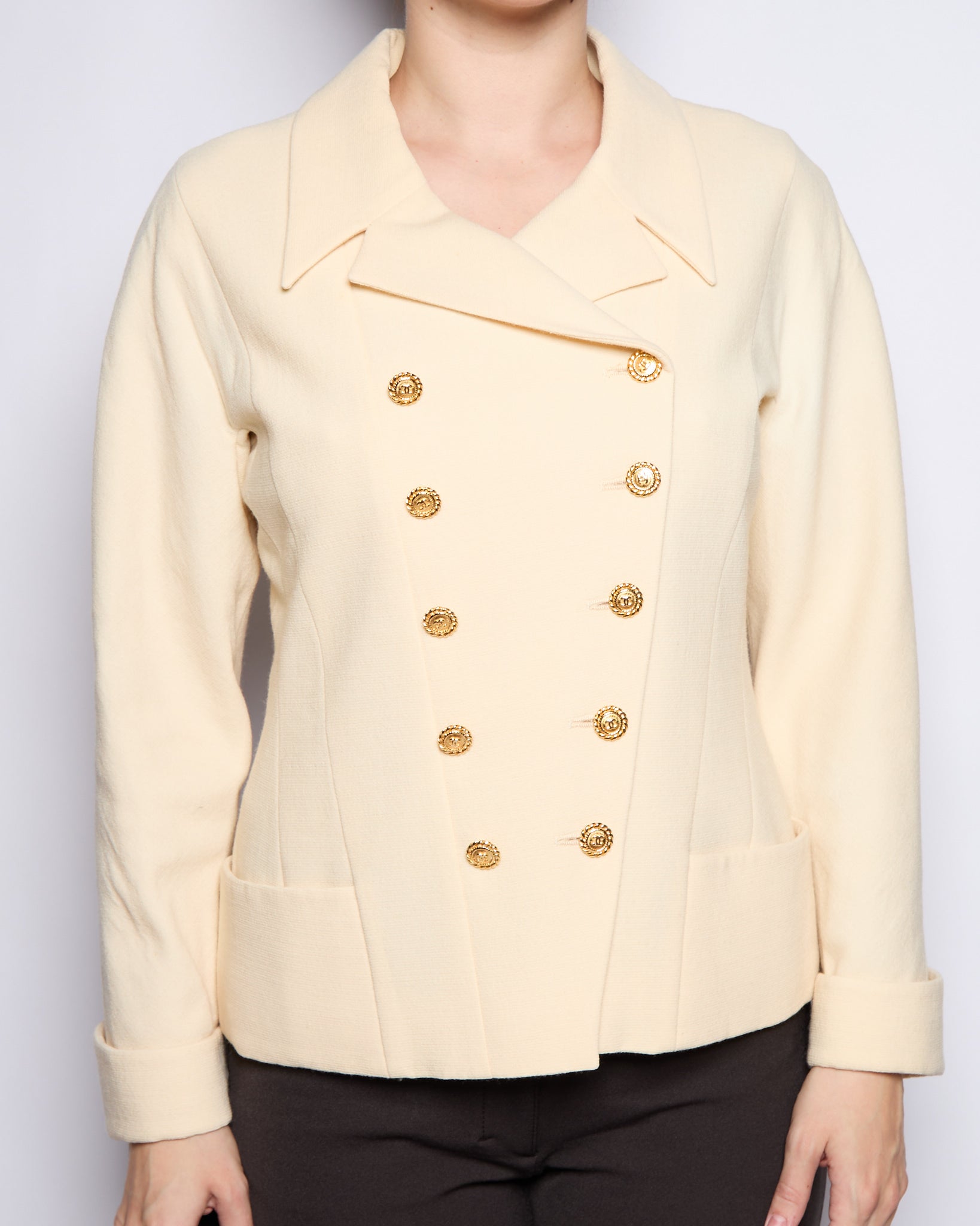 90's Chanel Wool Ivory Jacket Set, Size 40