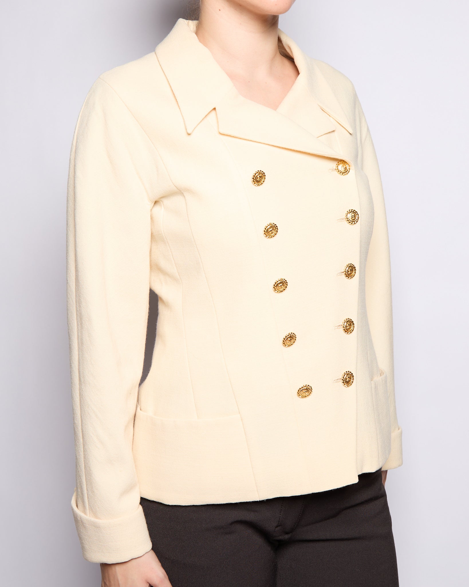 90's Chanel Wool Ivory Jacket Set, Size 40