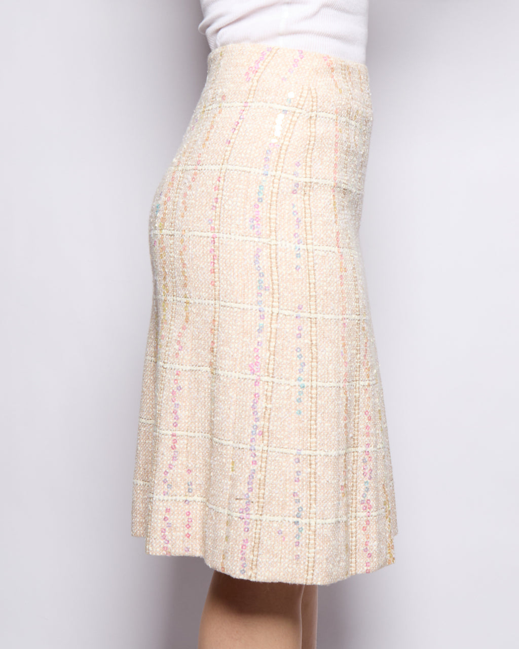 2003 Chanel Beige Sequin Tweed Coco Mark Skirt