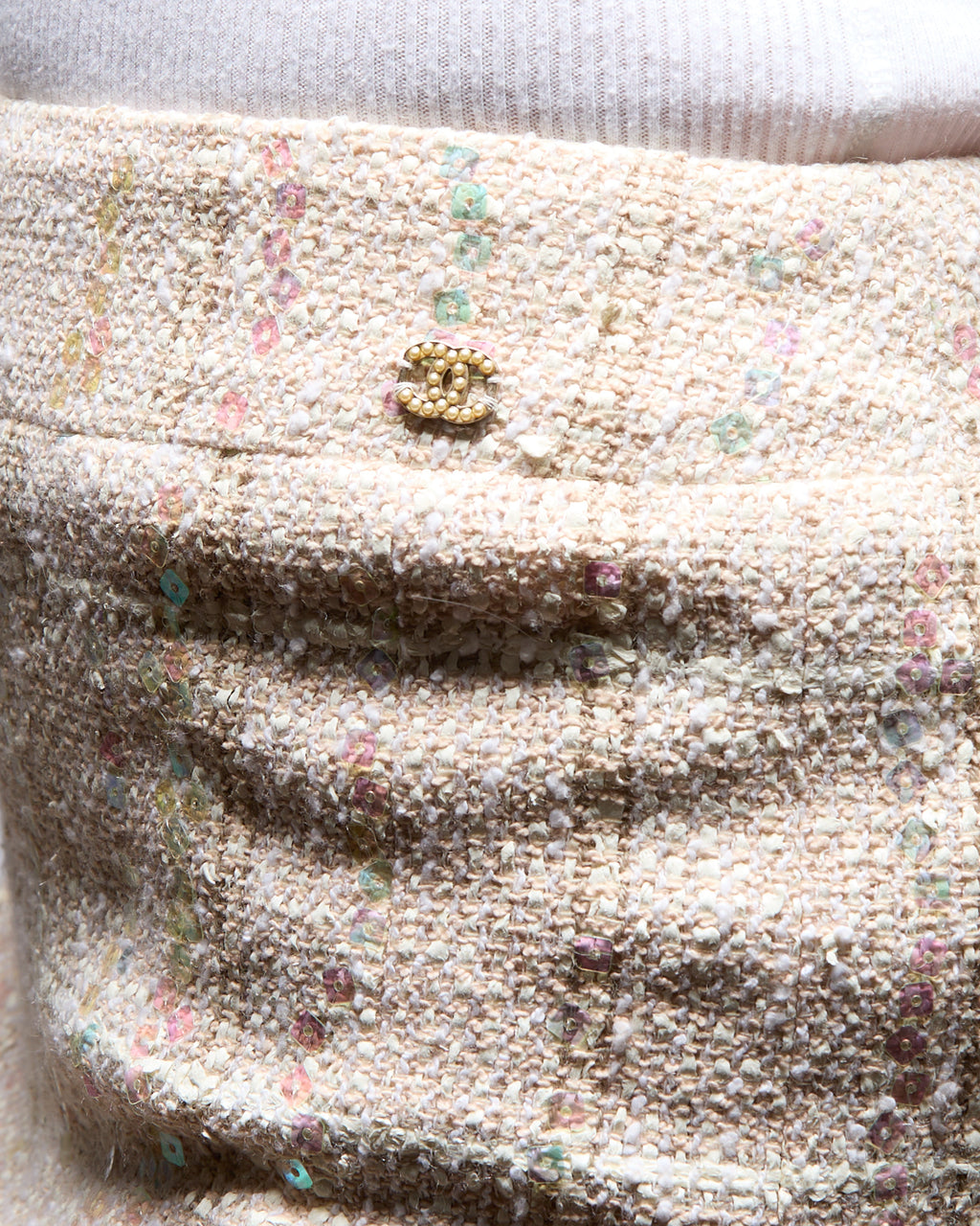 2003 Chanel Beige Sequin Tweed Coco Mark Skirt