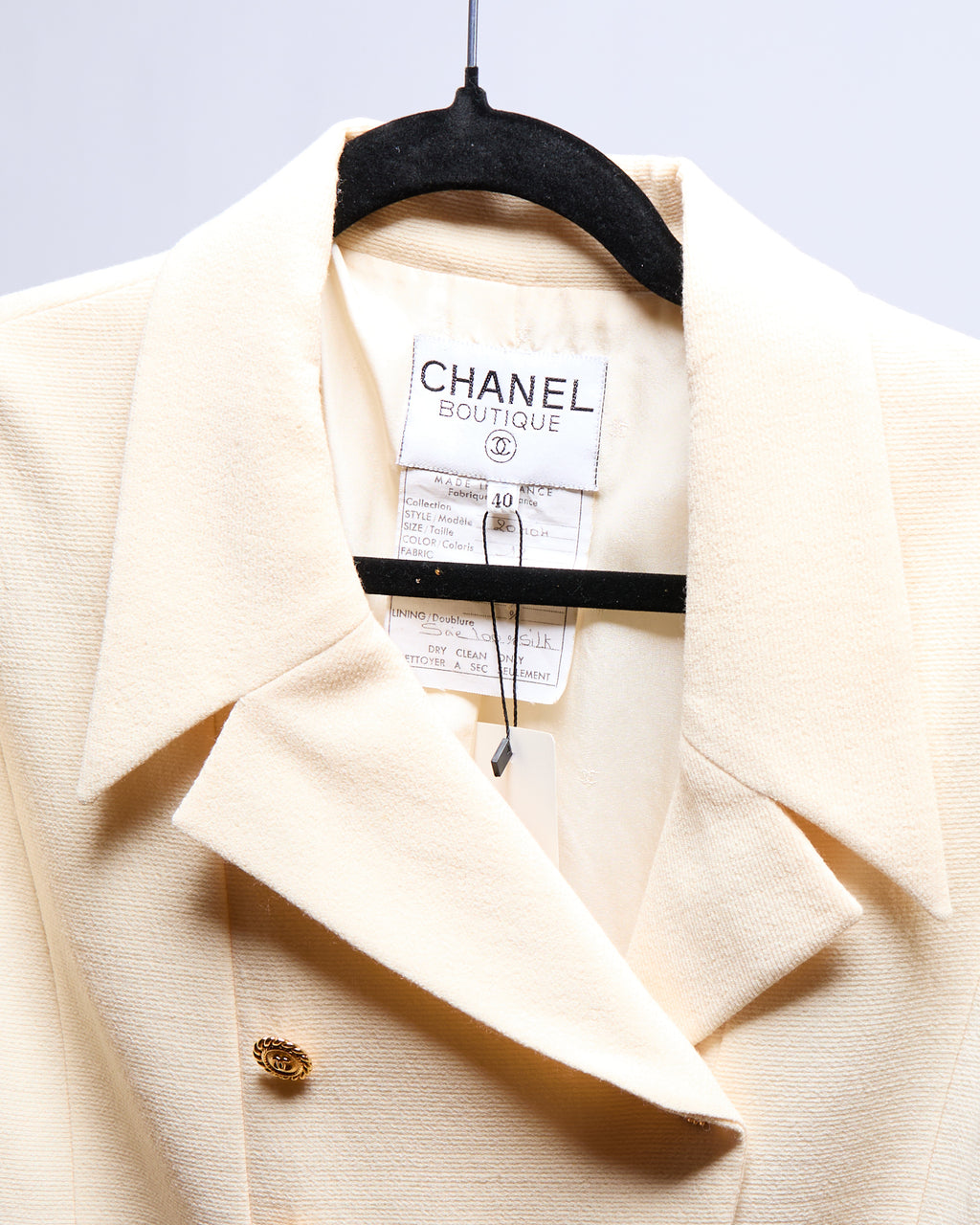 90's Chanel Wool Ivory Jacket Set, Size 40