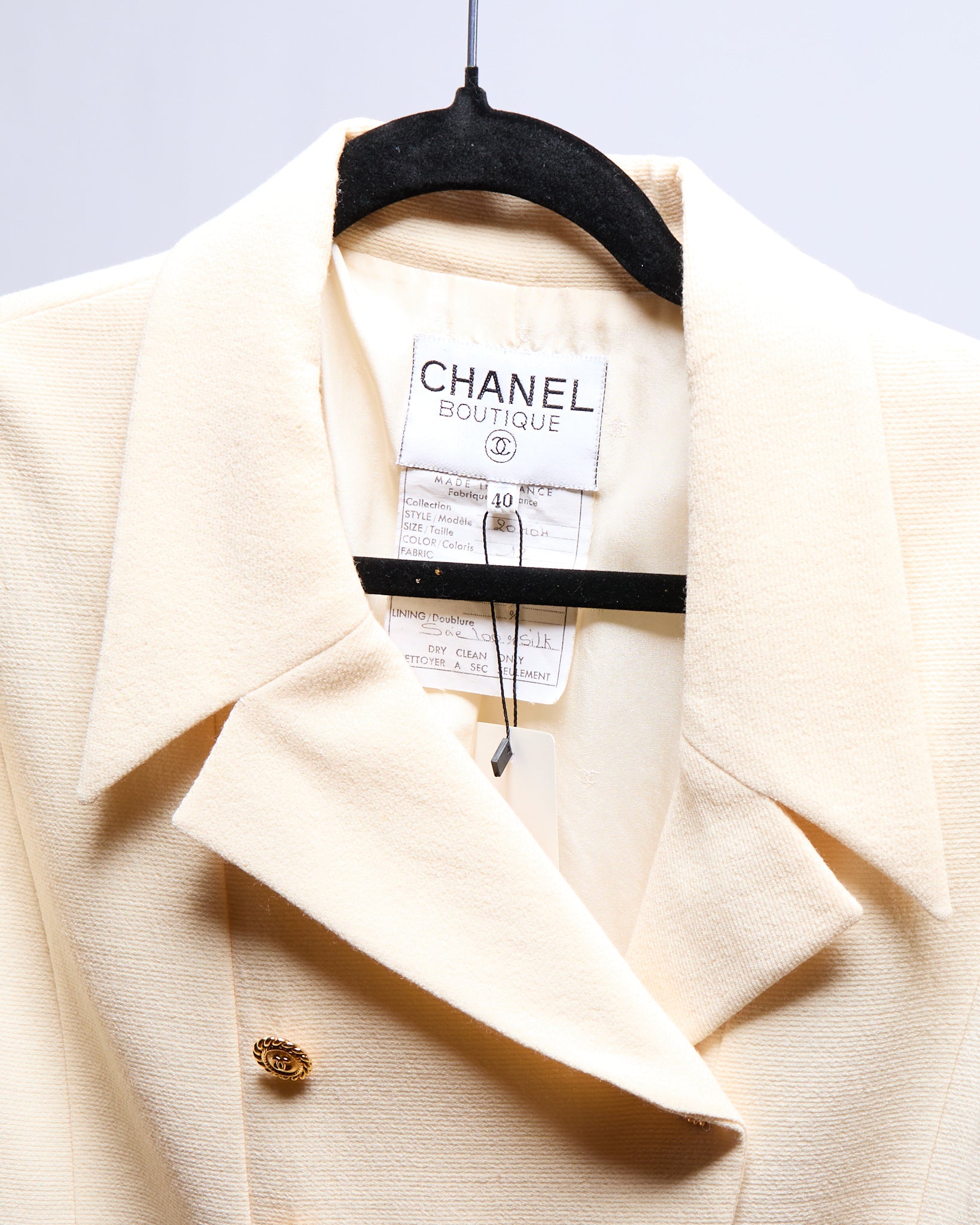 90's Chanel Wool Ivory Jacket Set, Size 40