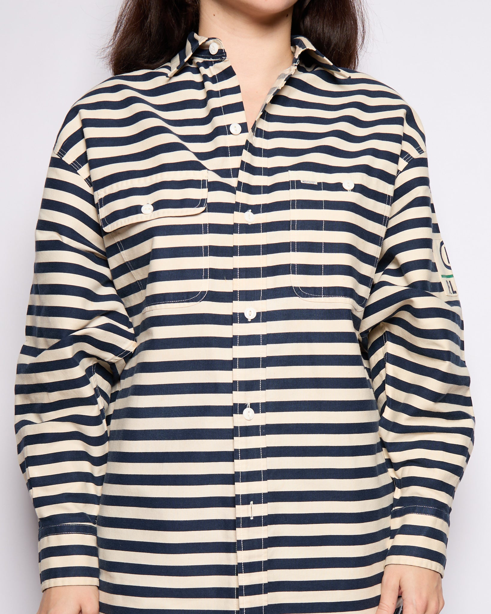 Vintage Ralph Lauren Navy Cream Striped Button Down