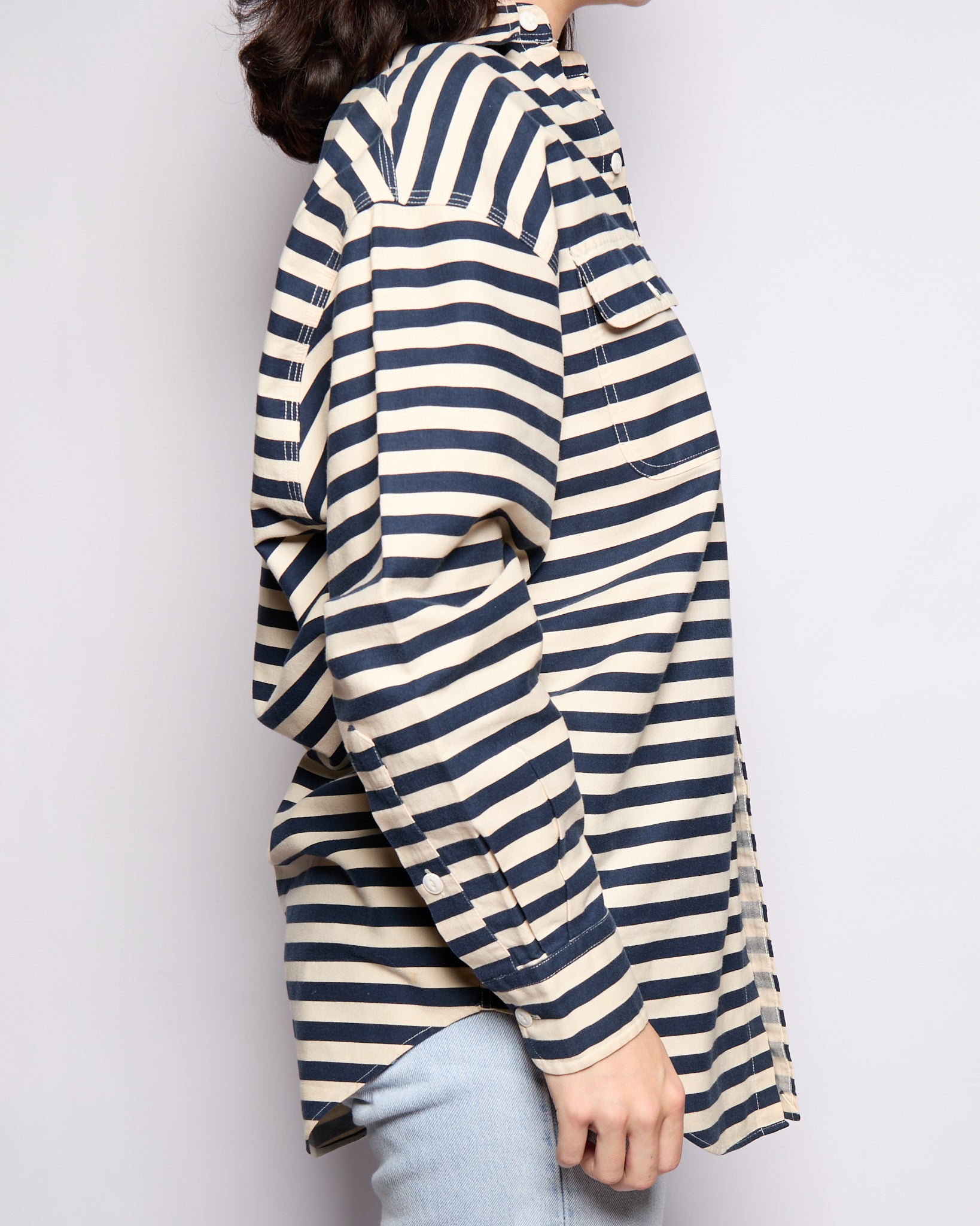 Vintage Ralph Lauren Navy Cream Striped Button Down